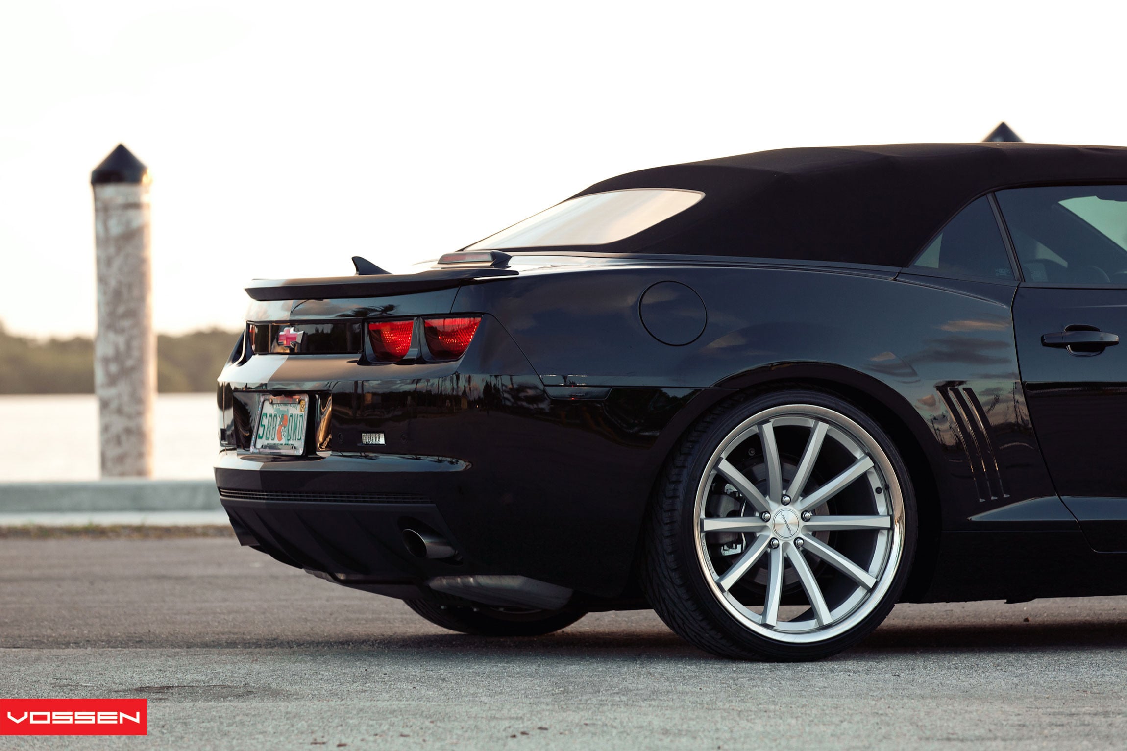 Chrome Vossen Wheels on Black Convertible Chevy Camaro - Photo by Vossen