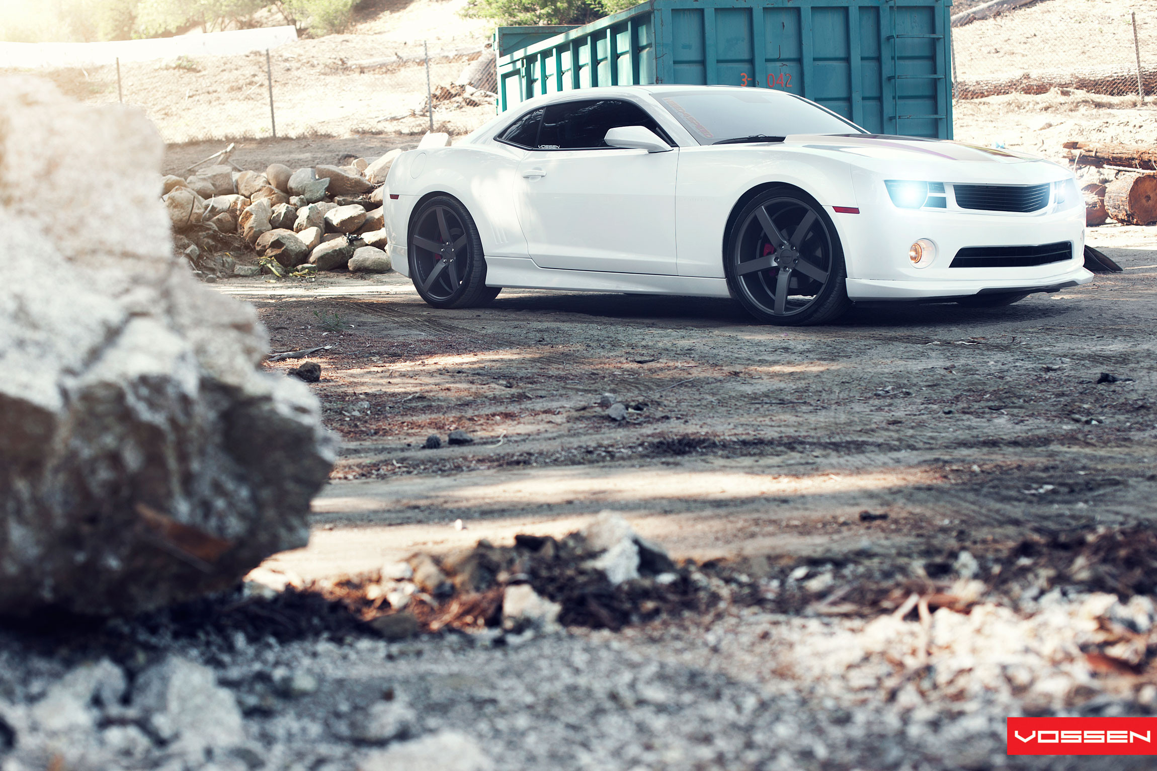 White Chevy Camaro with Custom Hood - Photo by Vossen