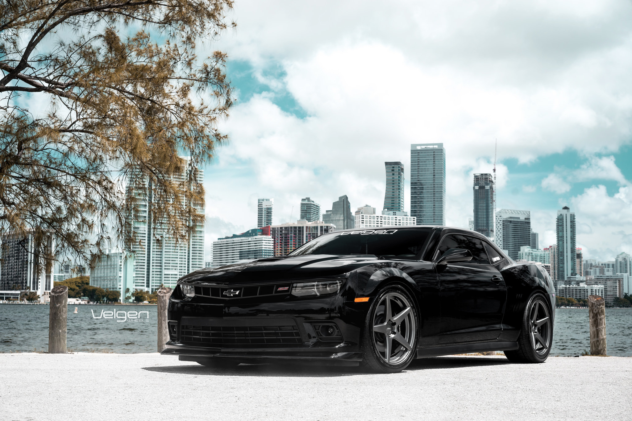 Dark Smoke Headlights on Black Chevy Camaro SS - Photo by Velgen