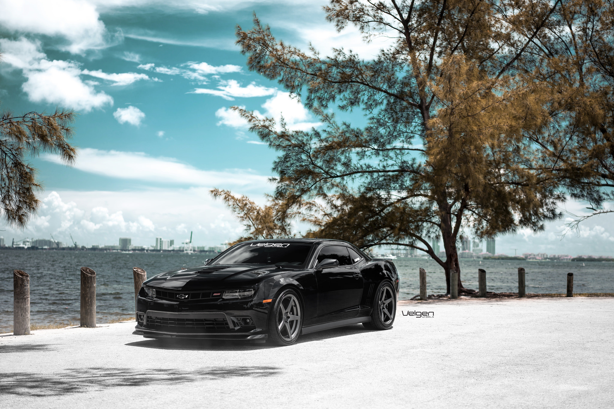 Aftermarket Front Bumper on Black Chevy Camaro - Photo by Velgen