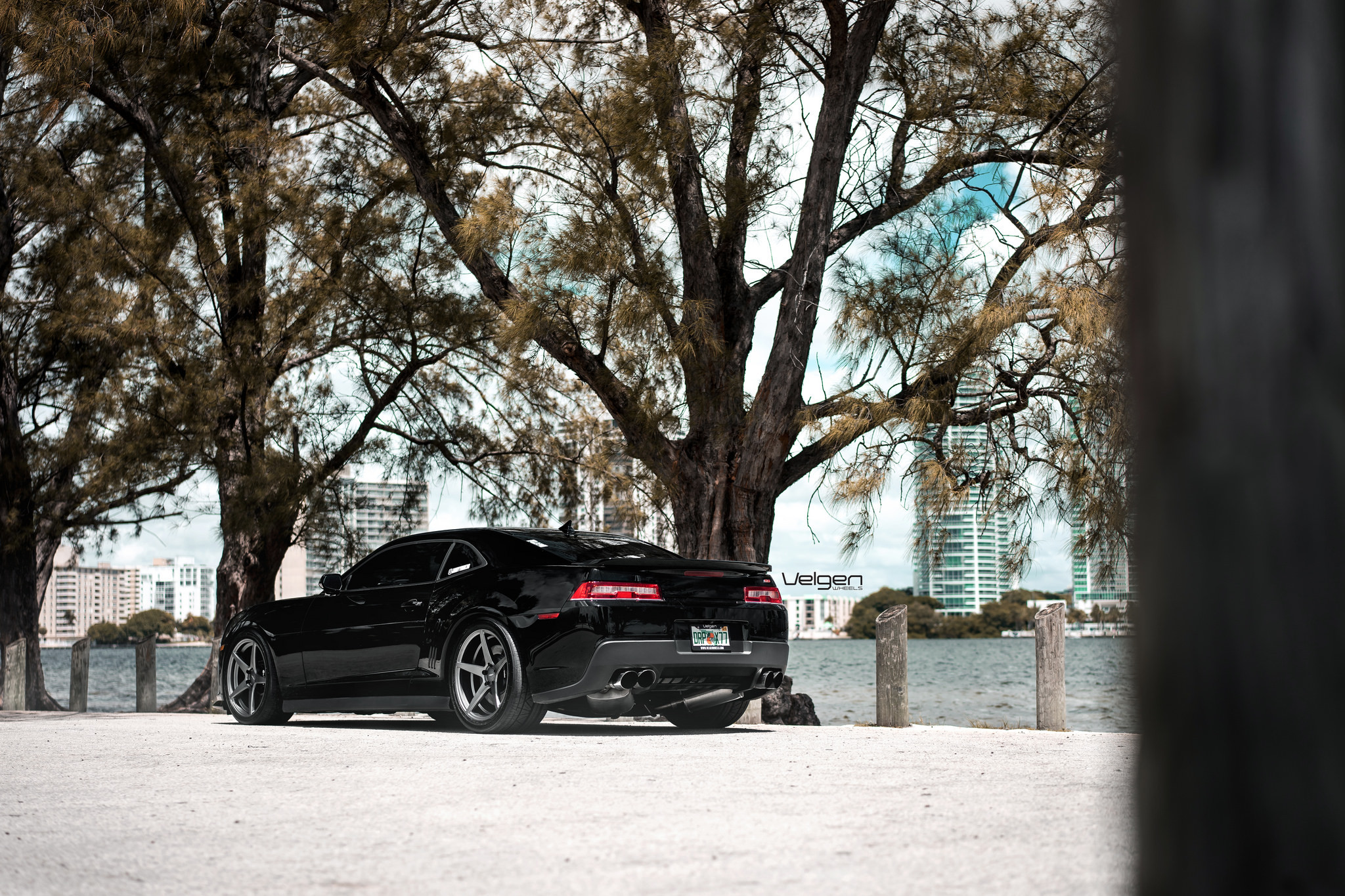 Custom Rear Spoiler on Black Chevy Camaro SS - Photo by Velgen