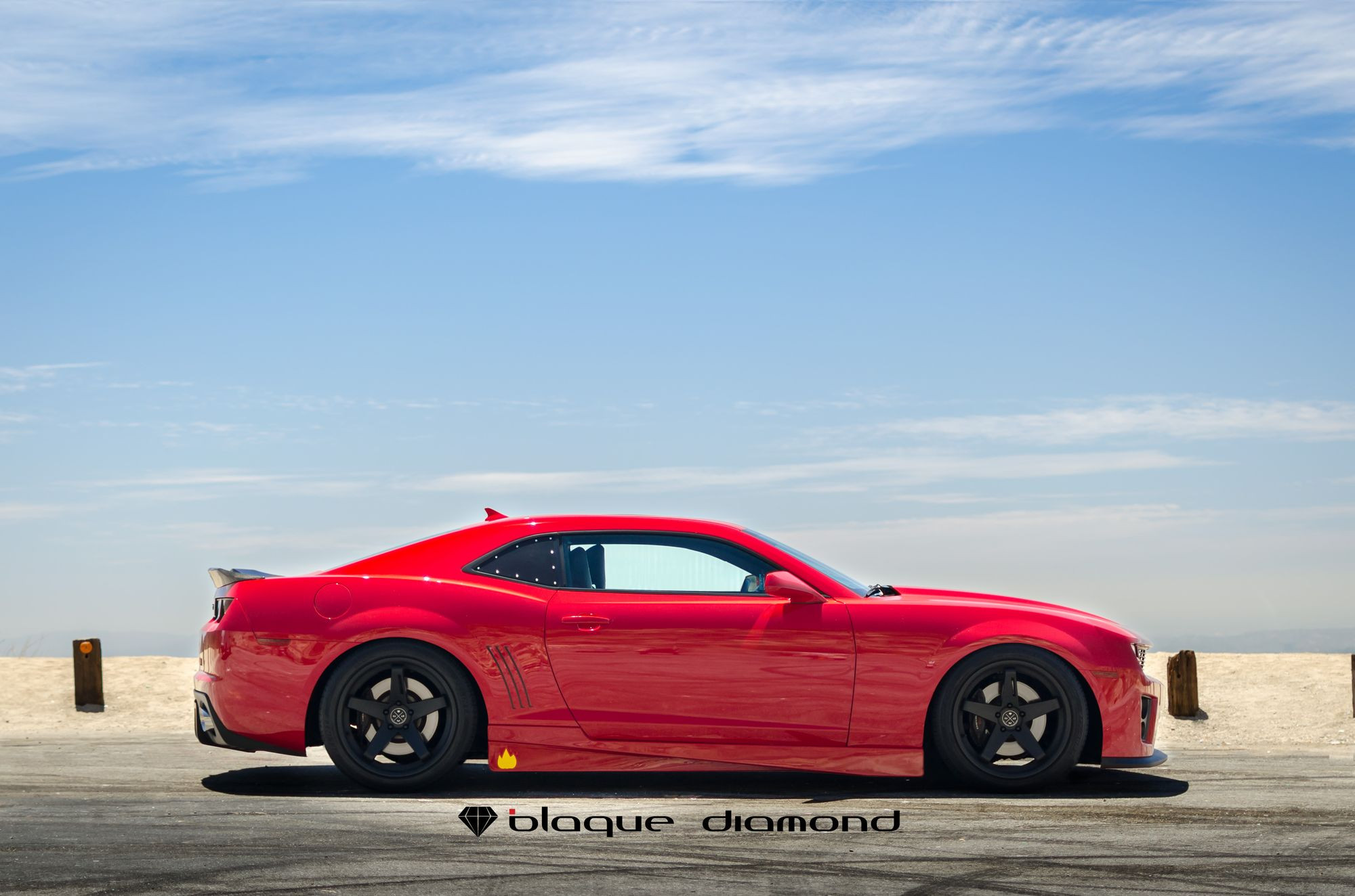 Aftermarket Side Skirts on Red Chevy Camaro - Photo by Blaque Diamond
