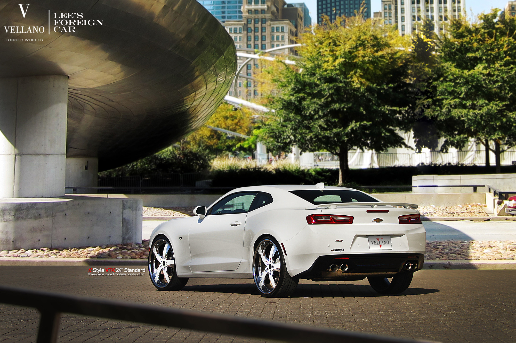 White Chevy Camaro SS with Custom Rear Spoiler - Photo by Vellano