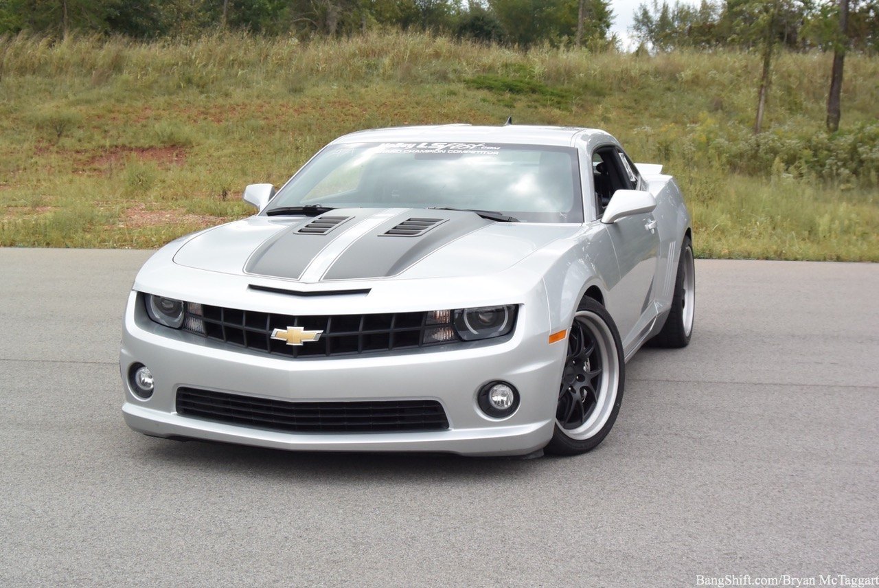 White Chevy Camaro with Custom Front Bumper - Photo by Forgeline Motorsport...