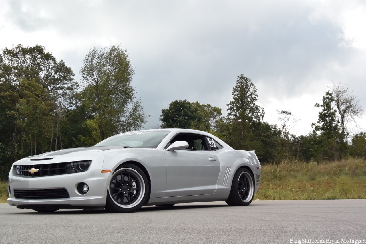 White Chevy Camaro with Custom Matte Black Wheels - Photo by Forgeline Motorsports