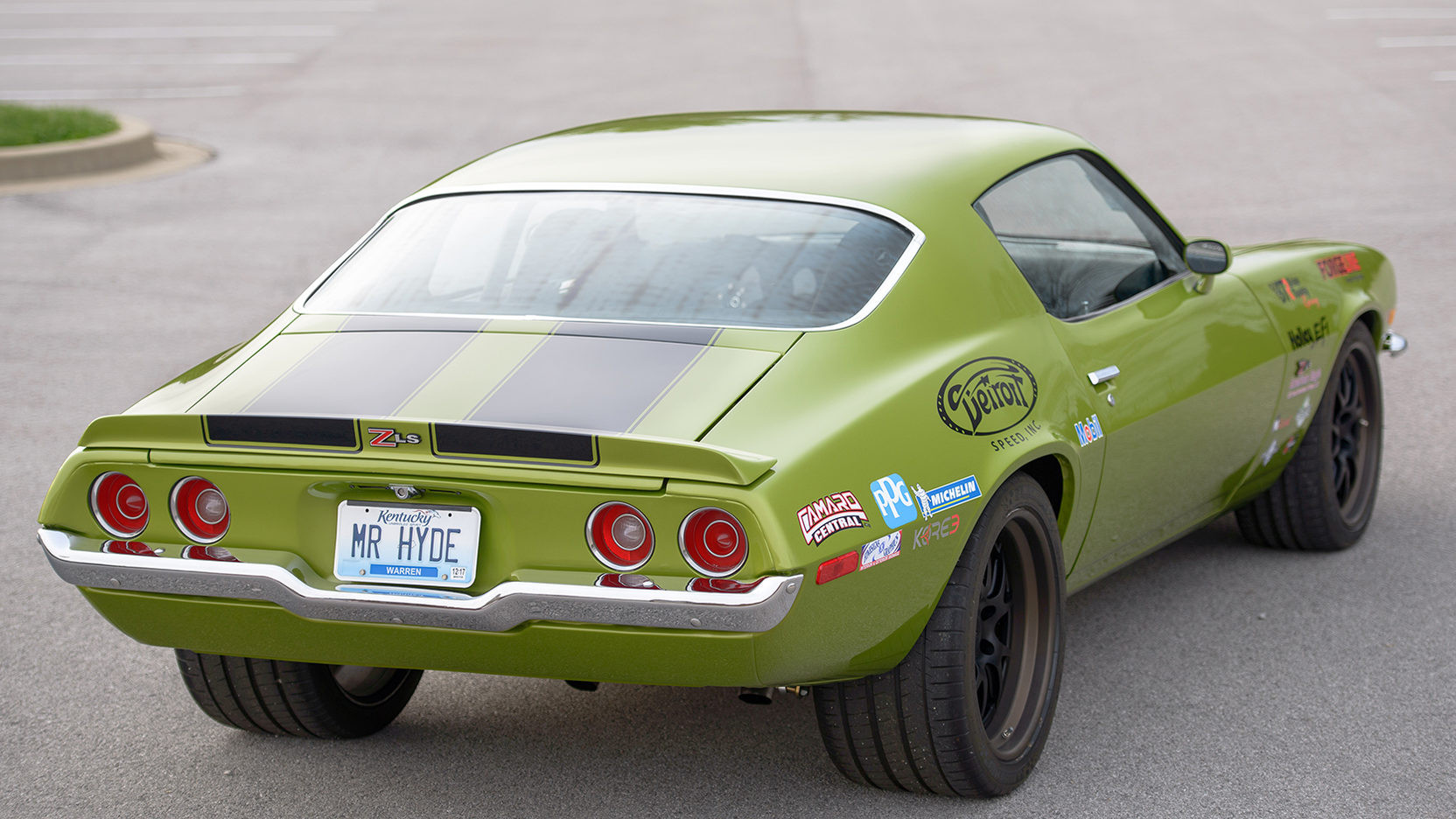 Chrome Rear Bumper Cover on Green Chevy Camaro - Photo by Forgeline Motorsports