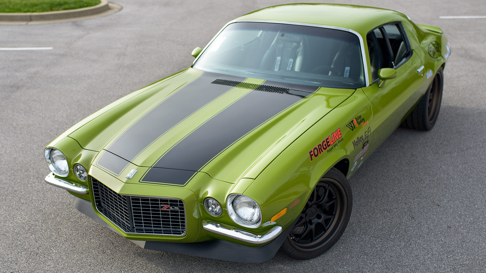 Green Chevy Camaro with Aftermarket Vented Hood - Photo by Forgeline Motorsports