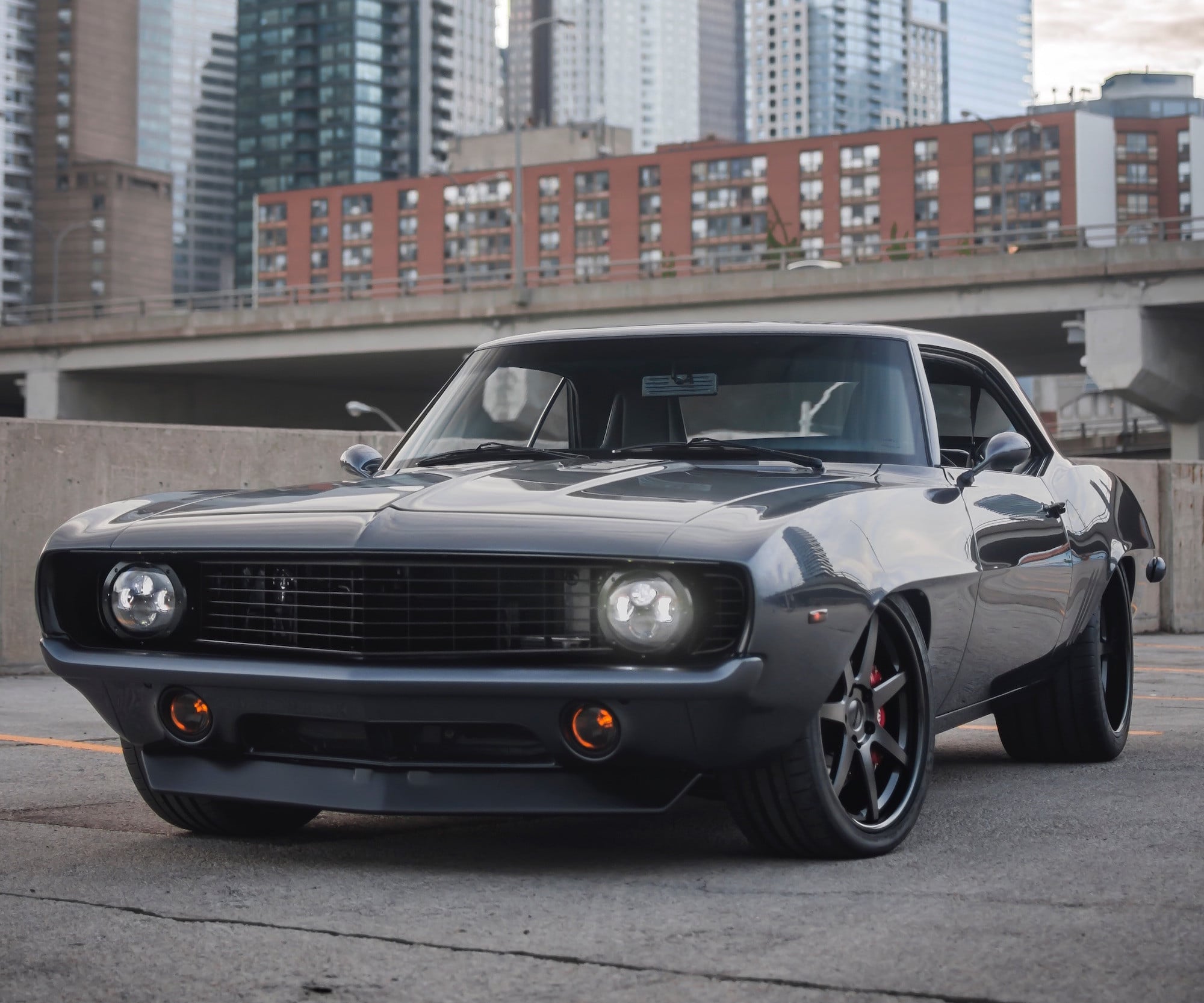 Front Bumper with Fog Lights on Black Chevy Camaro - Photo by Forgeline Motorsports