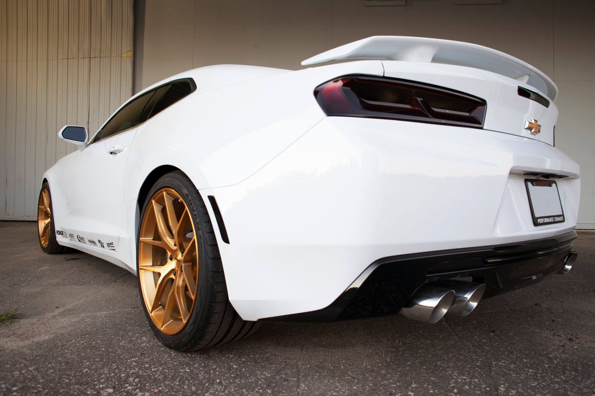 White Chevy Camaro with MBRP Exhaust System - Photo by Forgeline Motorsports