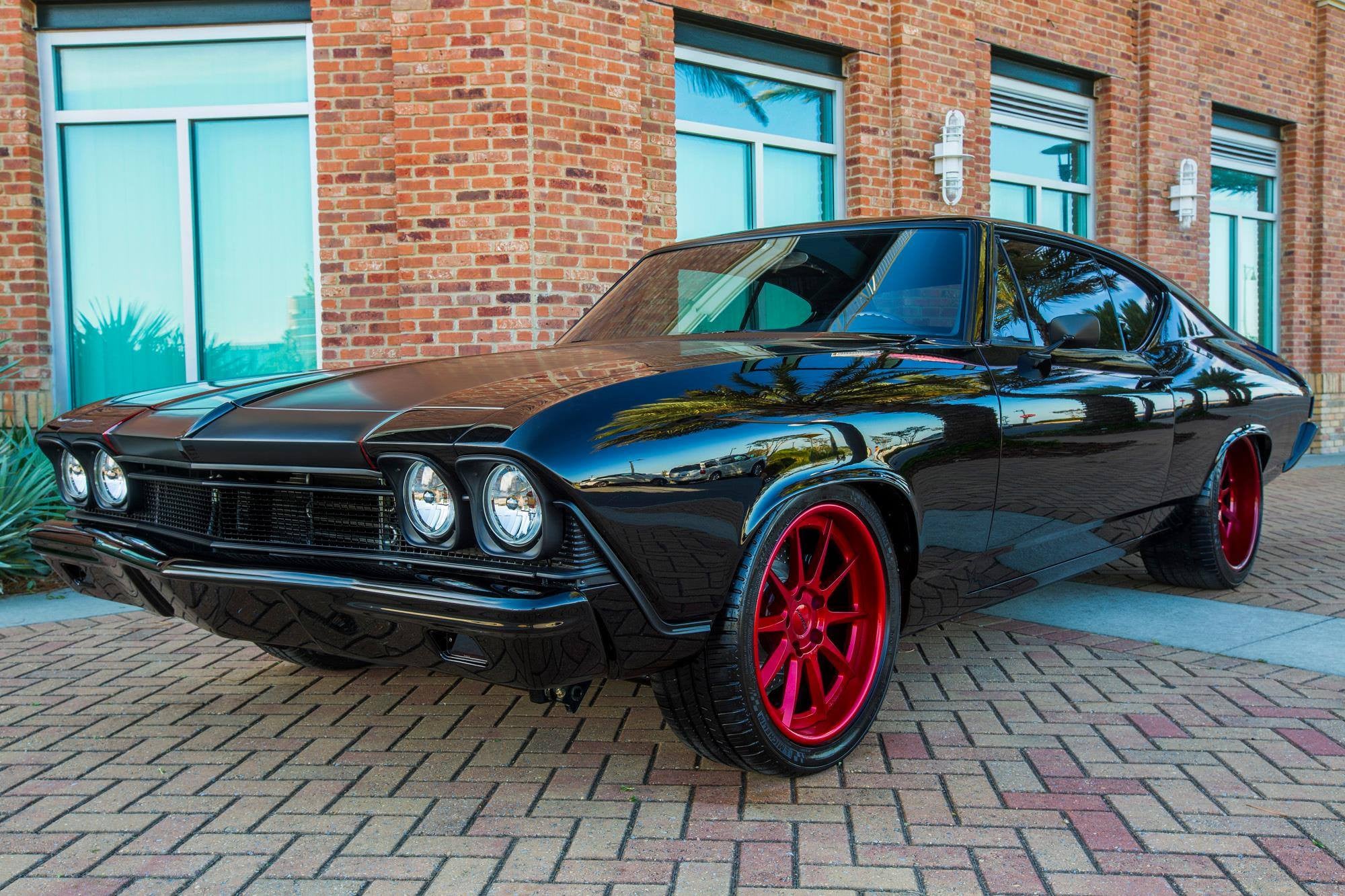 Black Chevy Chevelle with Aftermarket Headlights - Photo by Forgeline Motorsports
