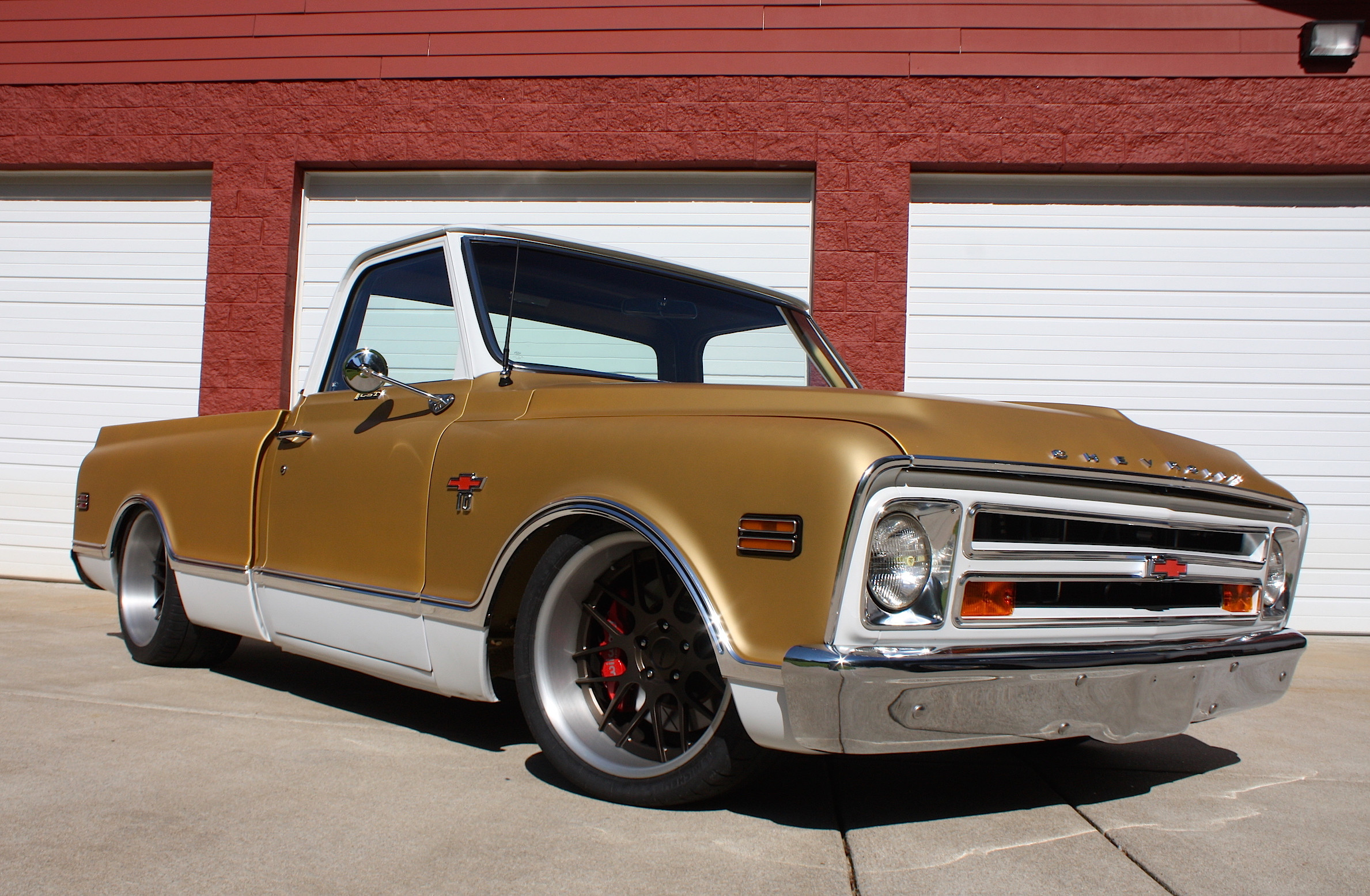 Chrome Front Bumper Cover on Brown Chevy CK - Photo by Forgeline Motorsports