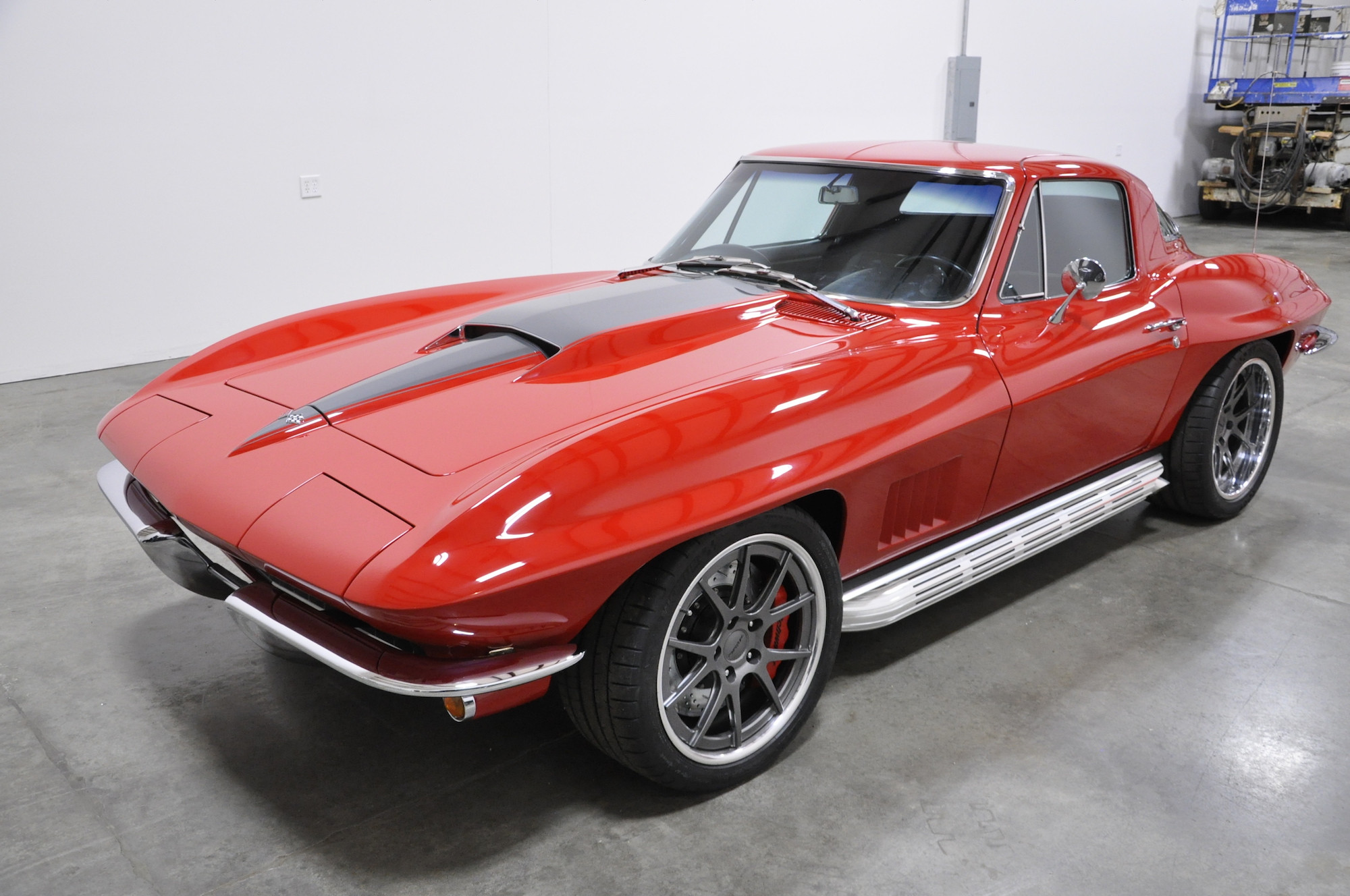 Red Chevy Corvette with Aftermarket Vented Hood - Photo by Forgeline Motorsports