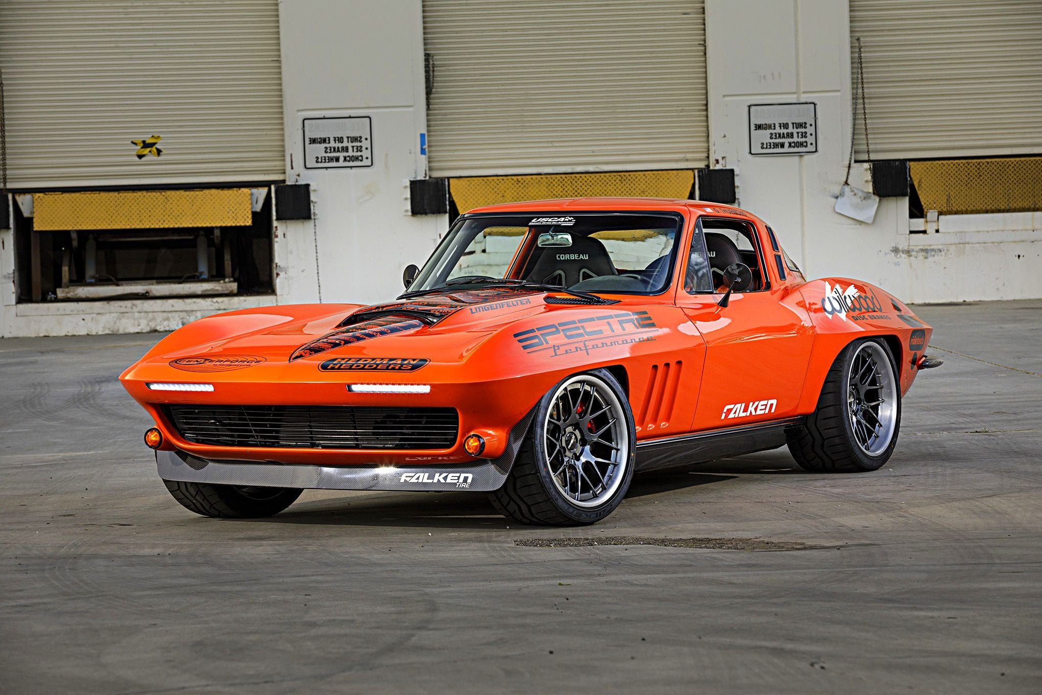 Falken Tires on Orange Debadged Chevy Corvette - Photo by Forgeline Motorsports