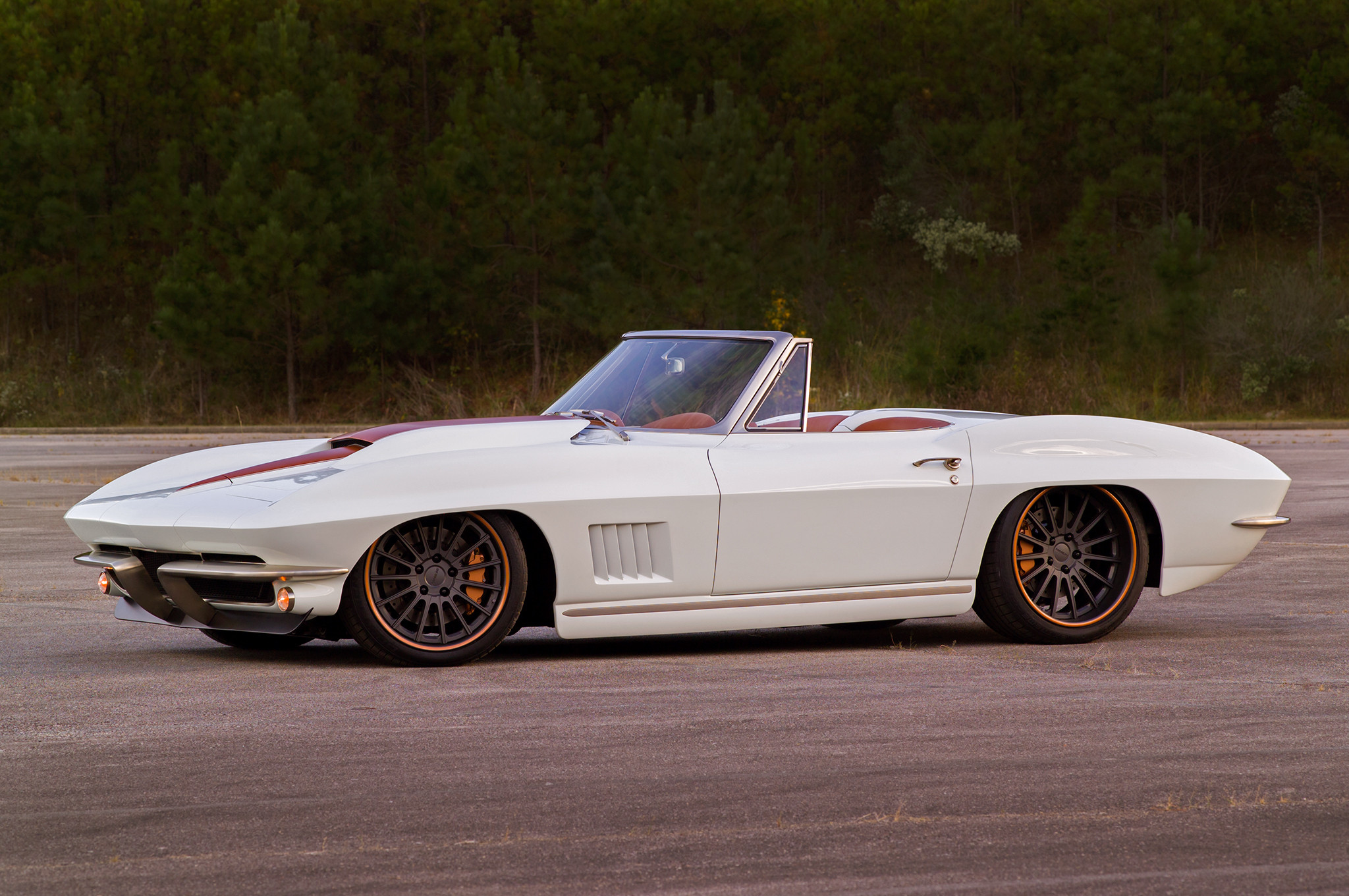 Aftermarket Side Skirts on White Convertible Chevy Corvette - Photo by Forgeline Motorsports