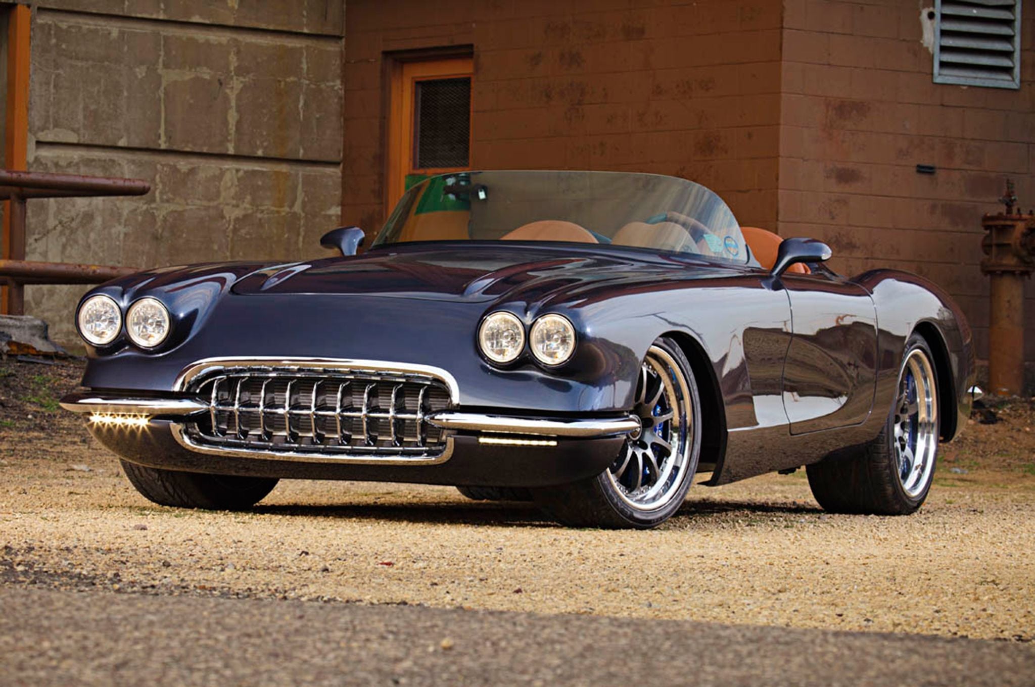 Black Convertible Chevy Corvette with Chrome Grille - Photo by Forgeline Motorsports