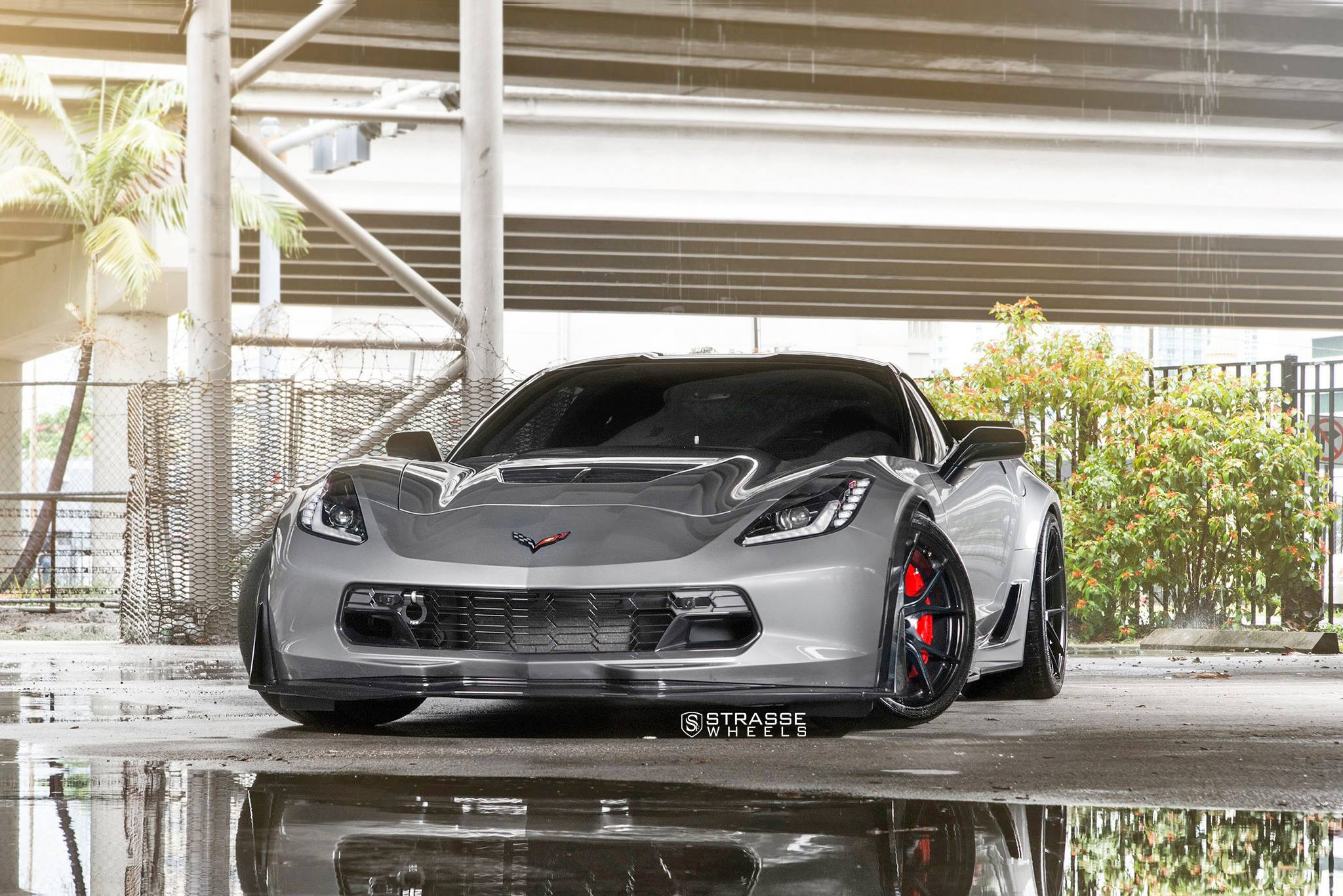Gray Chevy Corvette with Custom LED Headlights  - Photo by Strasse Wheels