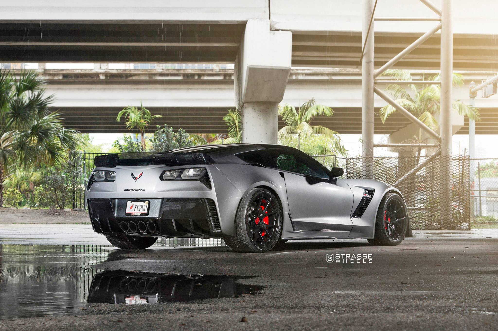 Aftermarket Rear Spoiler on Gray Chevy Corvette - Photo by Strasse Wheels