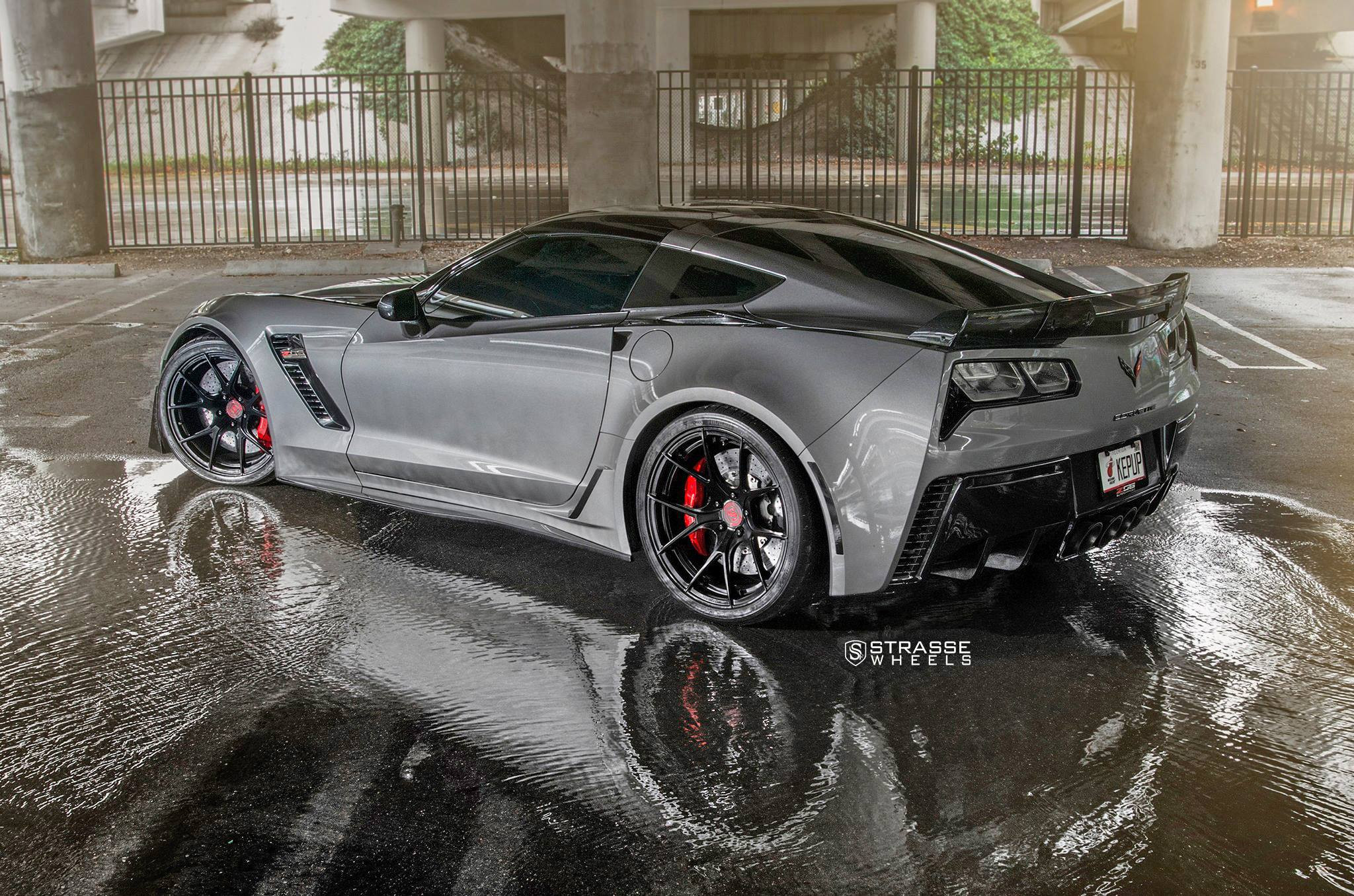 Custom Gray Chevy Corvette Side Skirts - Photo by Strasse Wheels