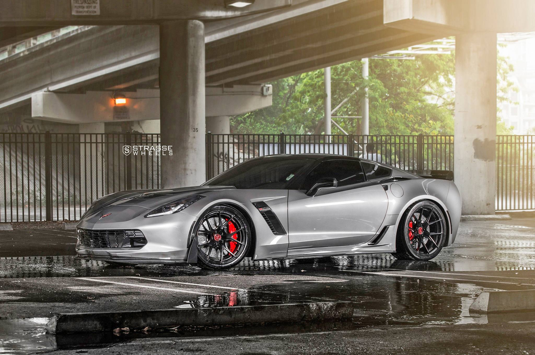 Dark Smoke LED Headlights on Gray Chevy Corvette - Photo by Strasse Wheels
