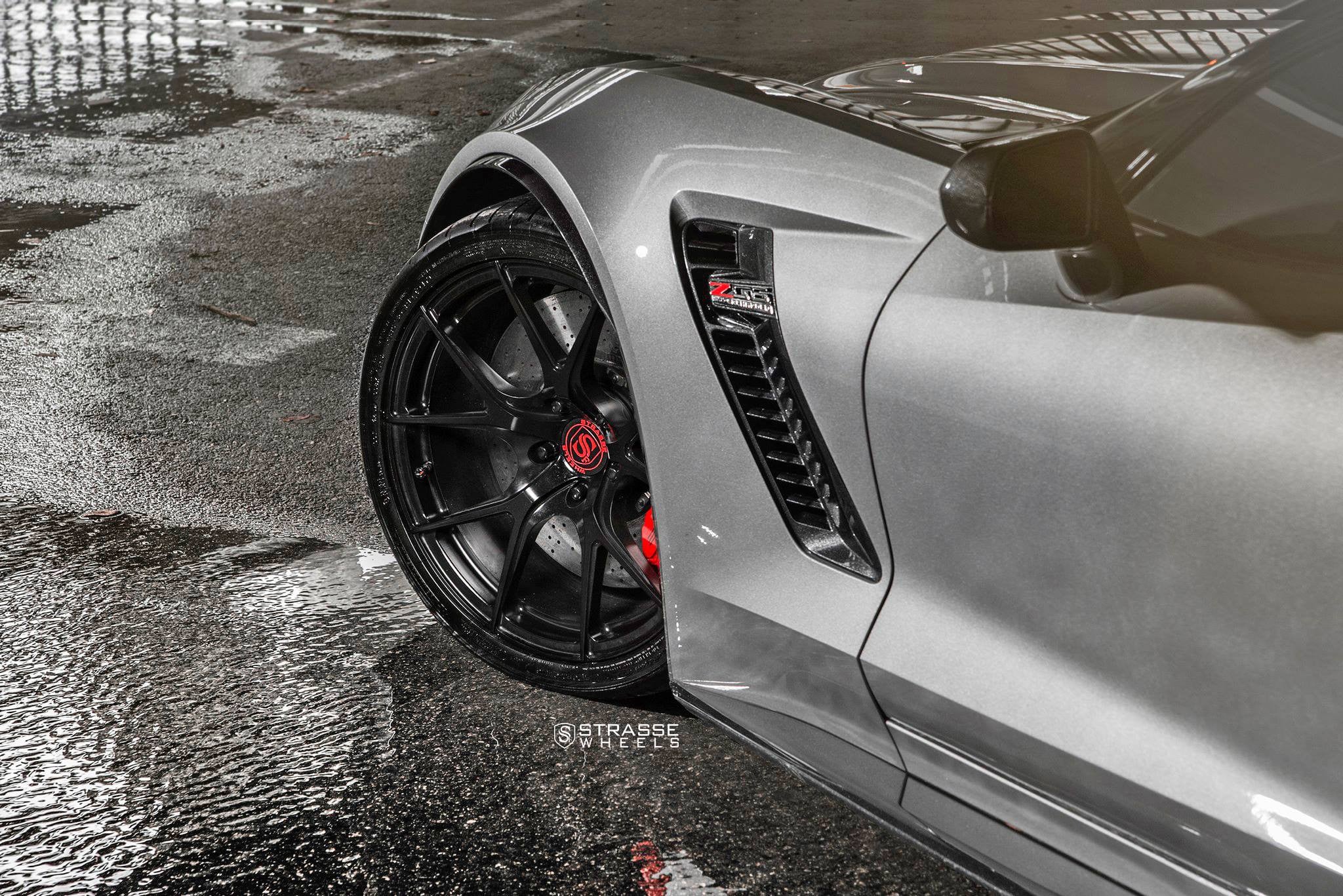 Matte Black Strasse Wheels on Gray Chevy Corvette - Photo by Strasse Wheels