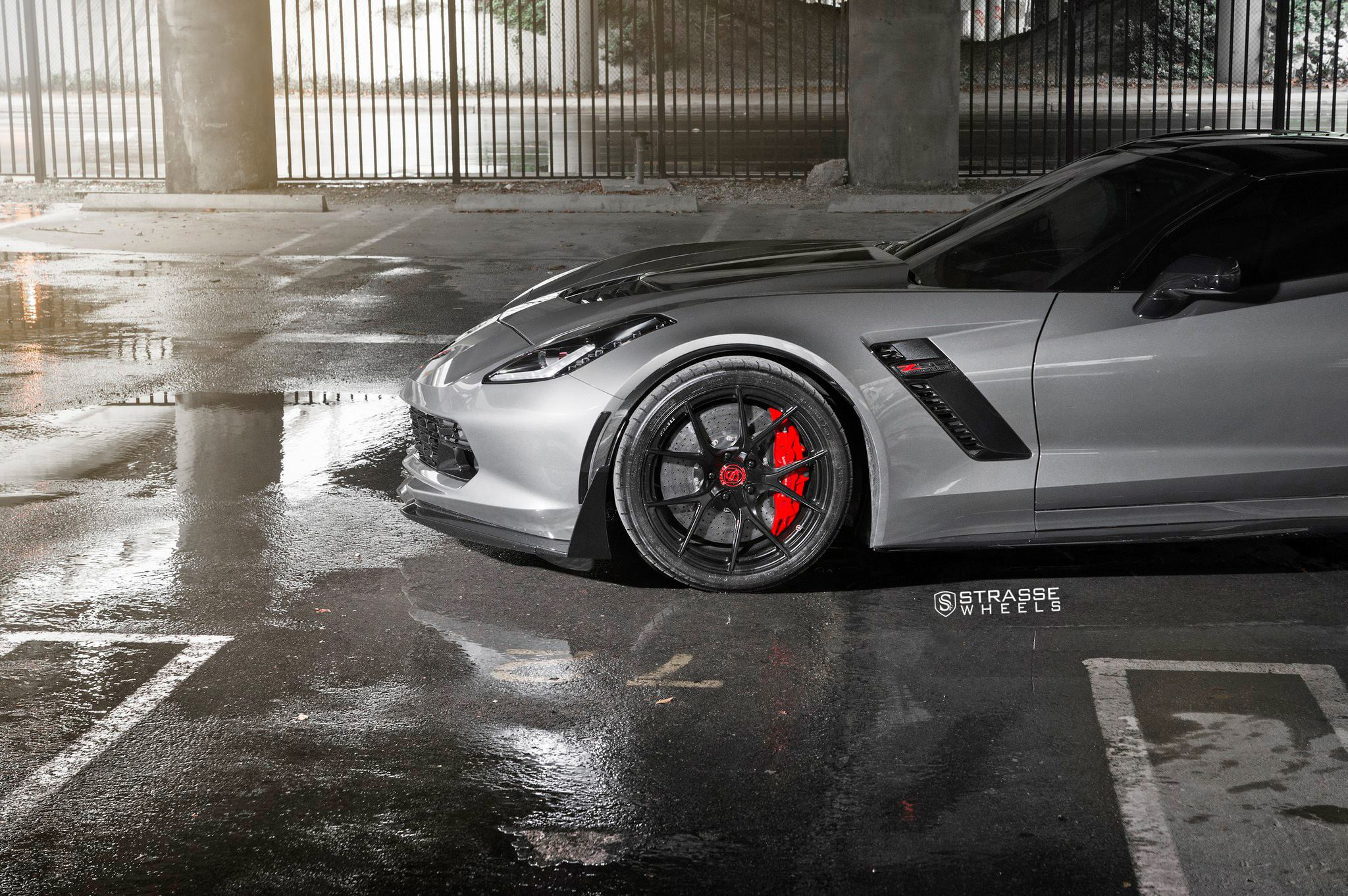 Aftermarket Front Bumper on Gray Chevy Corvette - Photo by Strasse Wheels