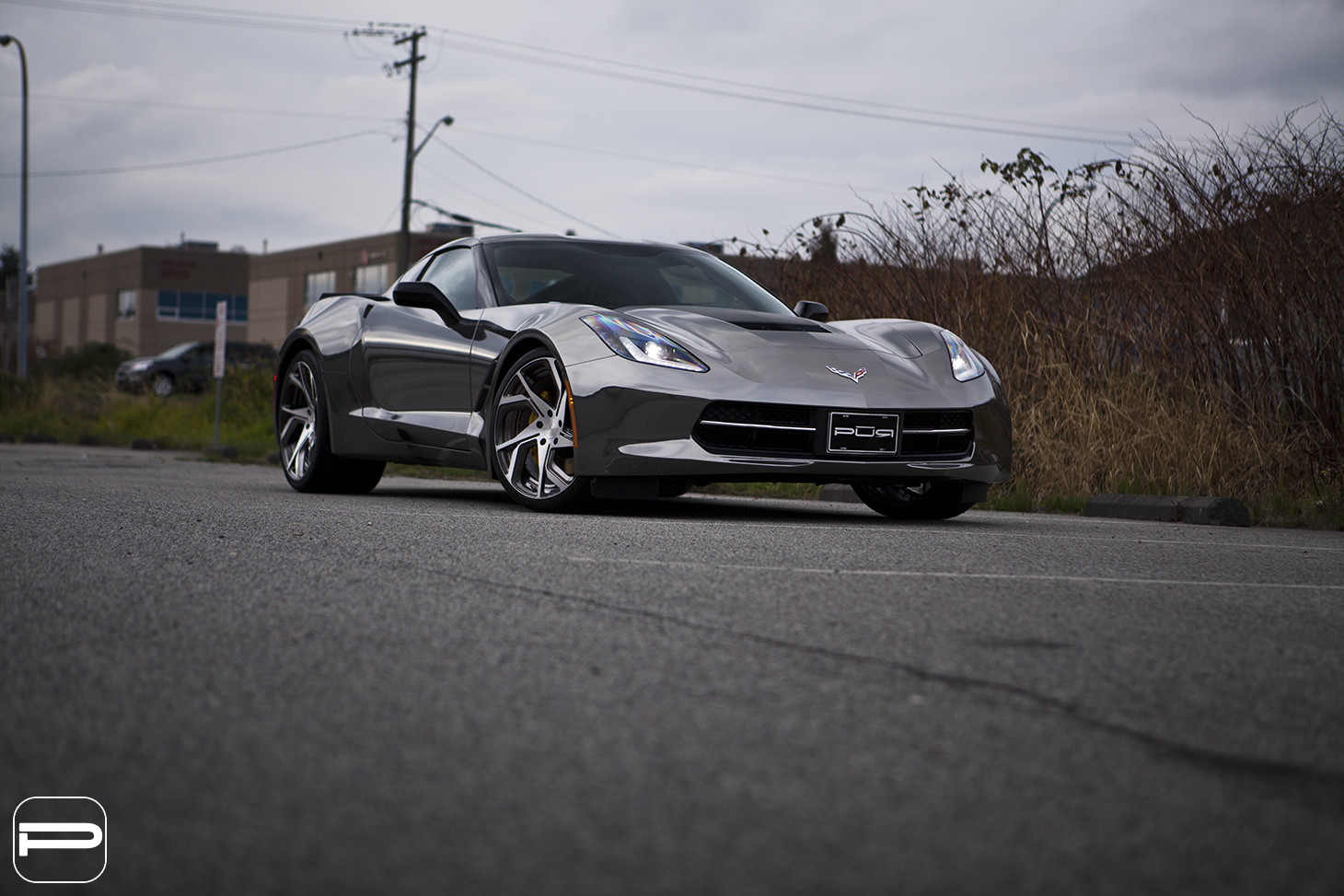 Gray Chevy Corvette with Custom Front Bumper - Photo by PUR Wheels