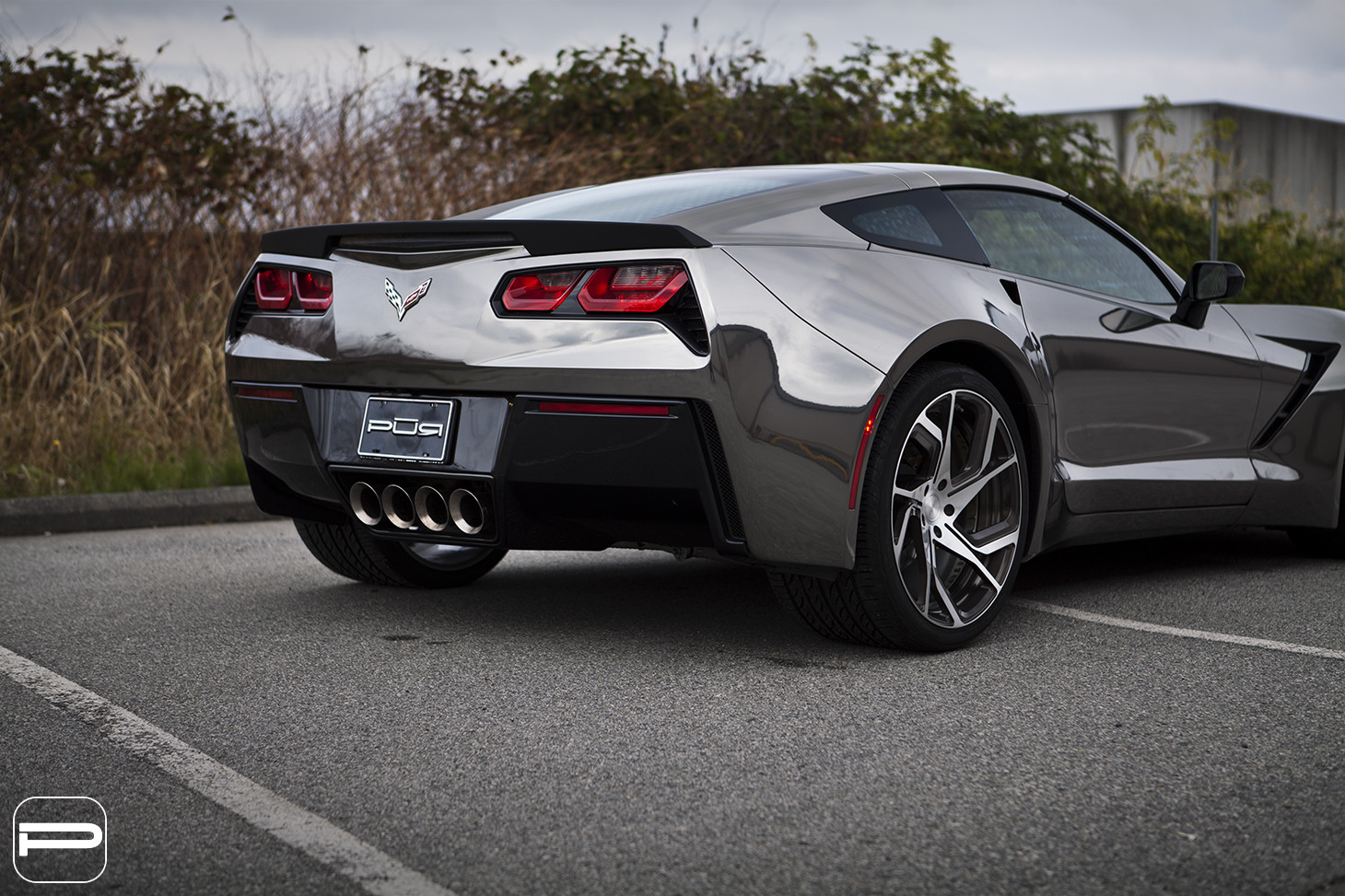 Aftermarket Rear Diffuser on Gray Chevy Corvette - Photo by PUR Wheels