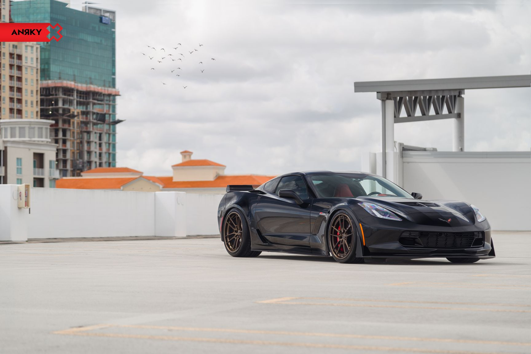 Aftermarket Front Bumper on Black Chevy Corvette - Photo by Anrky Wheels