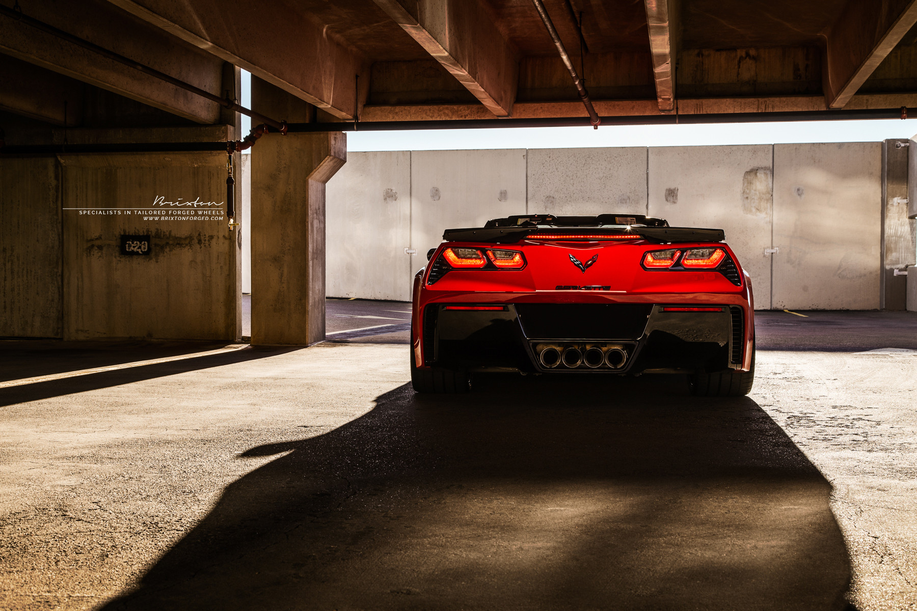 Aftermarket Rear Diffuser on Red Convertible Chevy Corvette - Photo by Brixton Forged Wheels