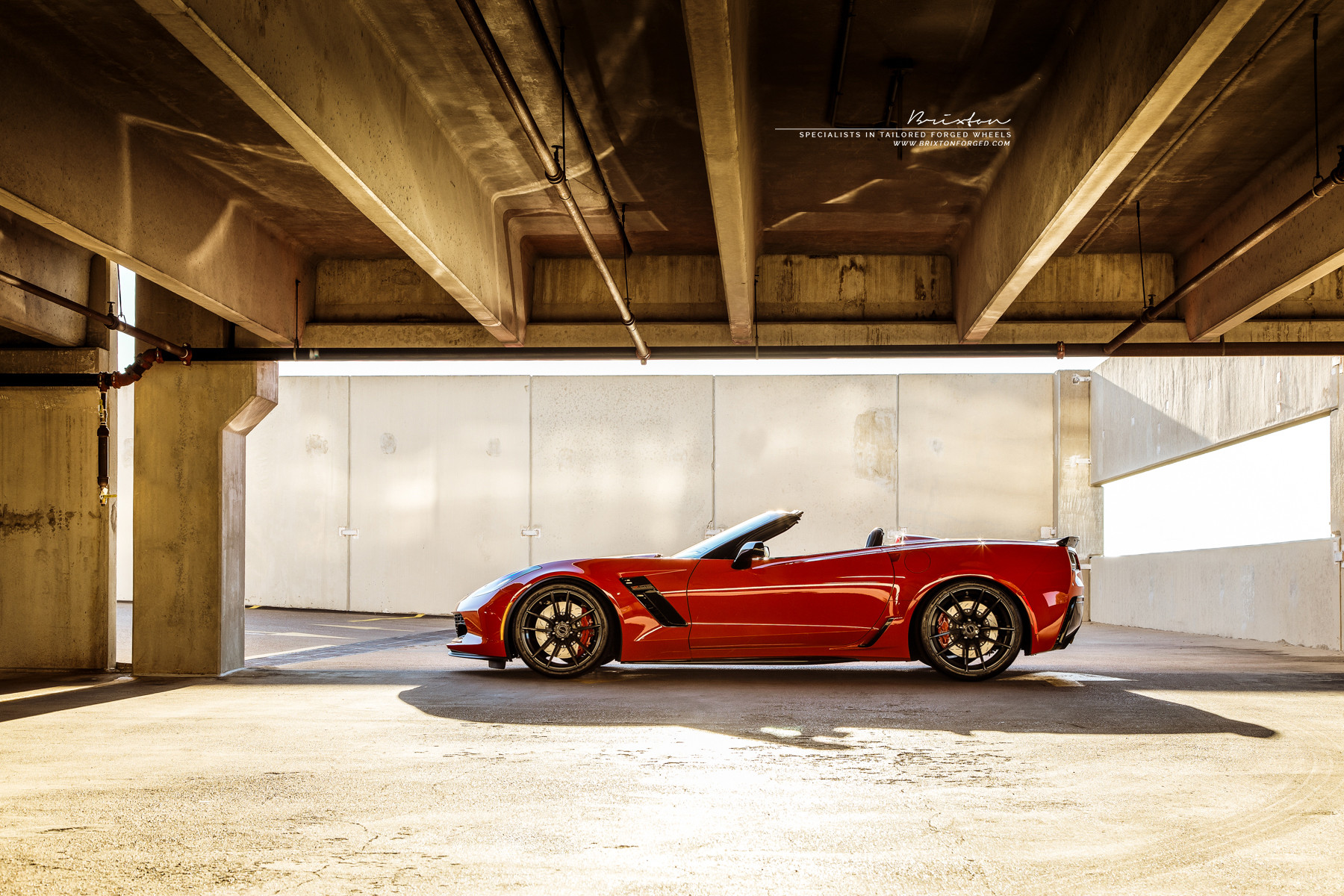 Custom Red Convertible Chevy Corvette Side Skirts - Photo by Brixton Forged Wheels