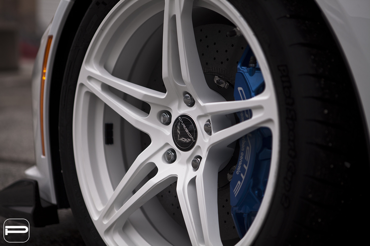 White Chevy Corvette with Custom Painted PUR Wheels - Photo by PUR Wheels