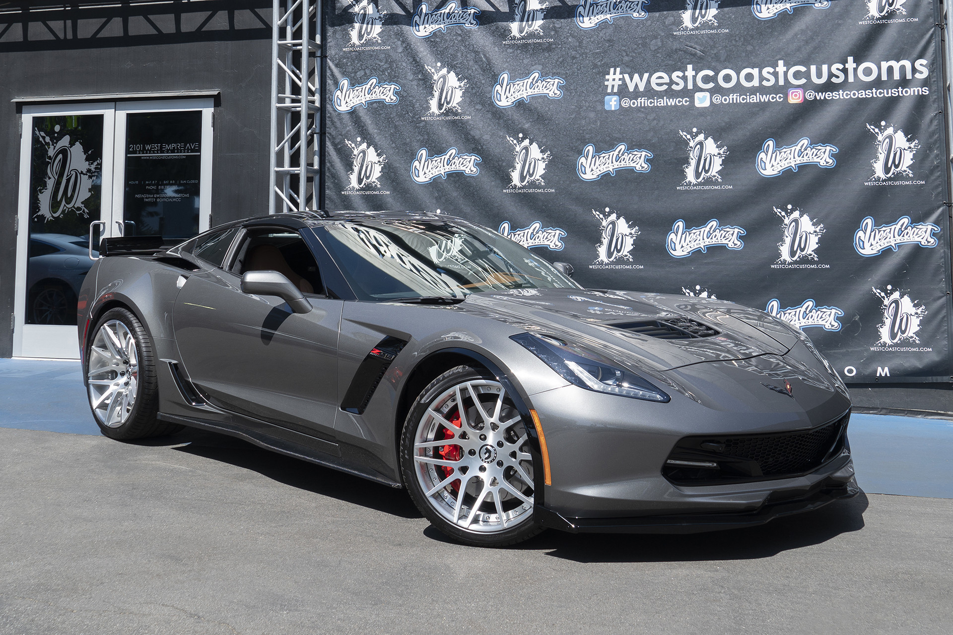 Gray Chevy Corvette with Custom Vented Hood - Photo by Forgiato