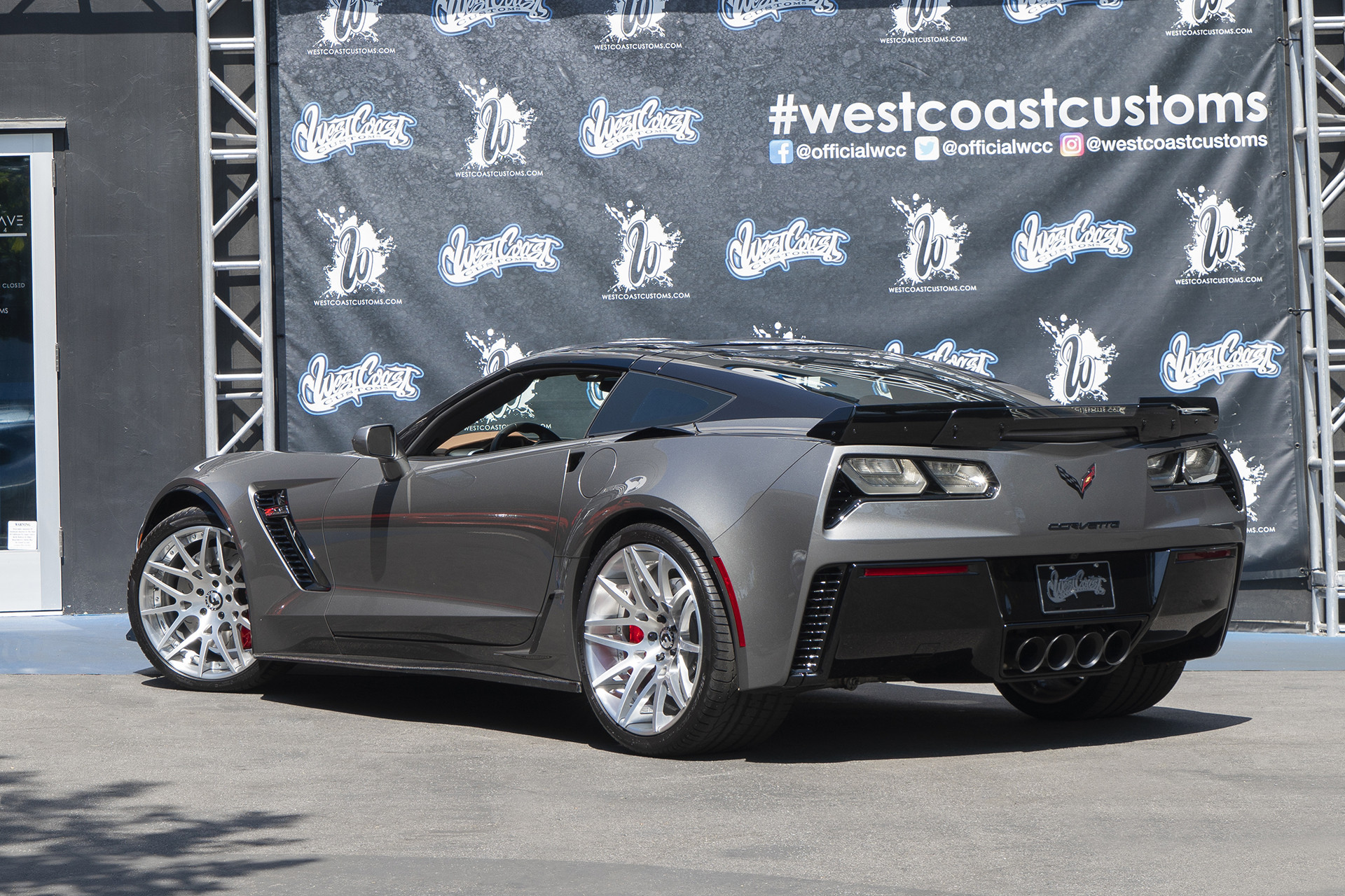Aftermarket Rear Spoiler on Gray Chevy Corvette - Photo by Forgiato