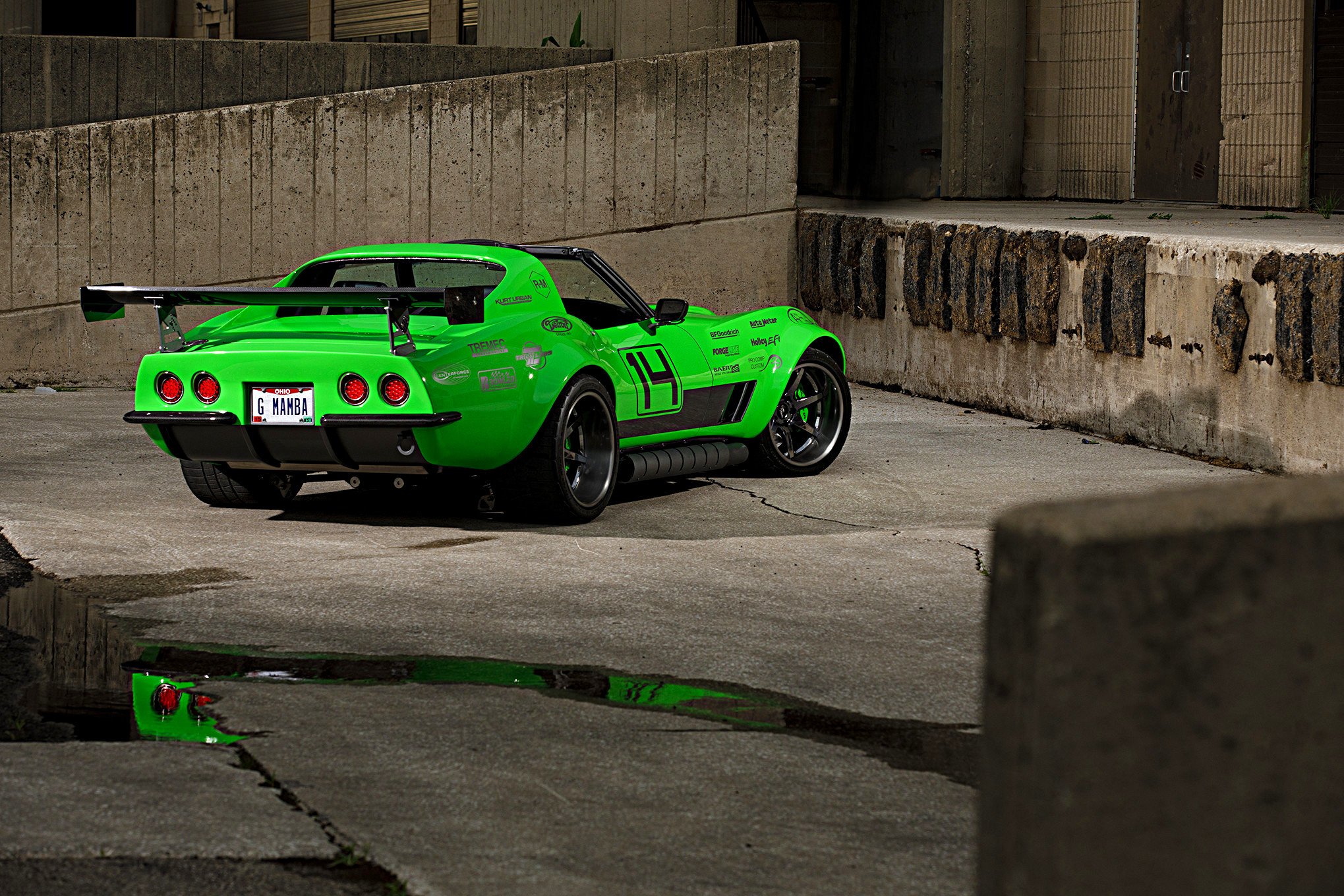 Red LED Taillights on Green Debadged Chevy Corvette - Photo by Robert McGaffin