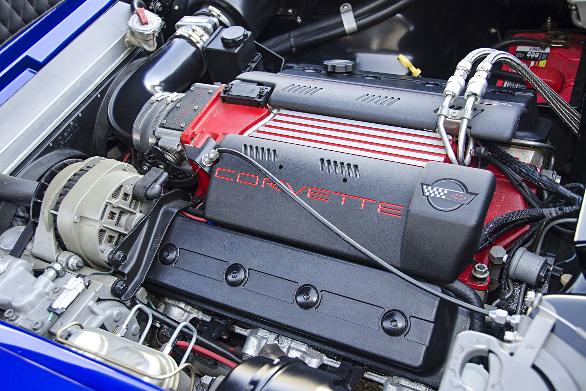 Blue Convertible Chevy Corvette with Custom Engine - Photo by Steve Temple