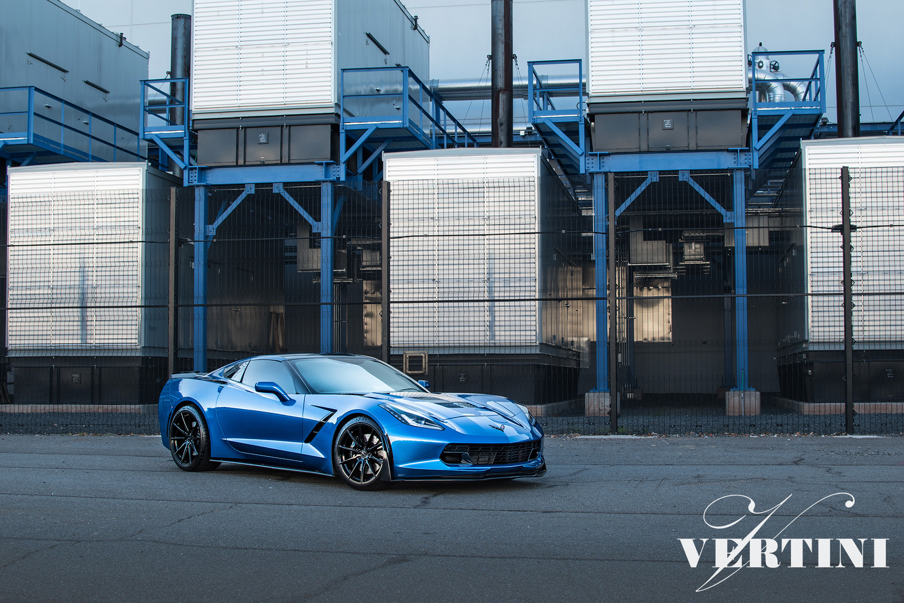 Custom Blue Chevy Corvette on Michelin Tires - Photo by Vertini Wheels