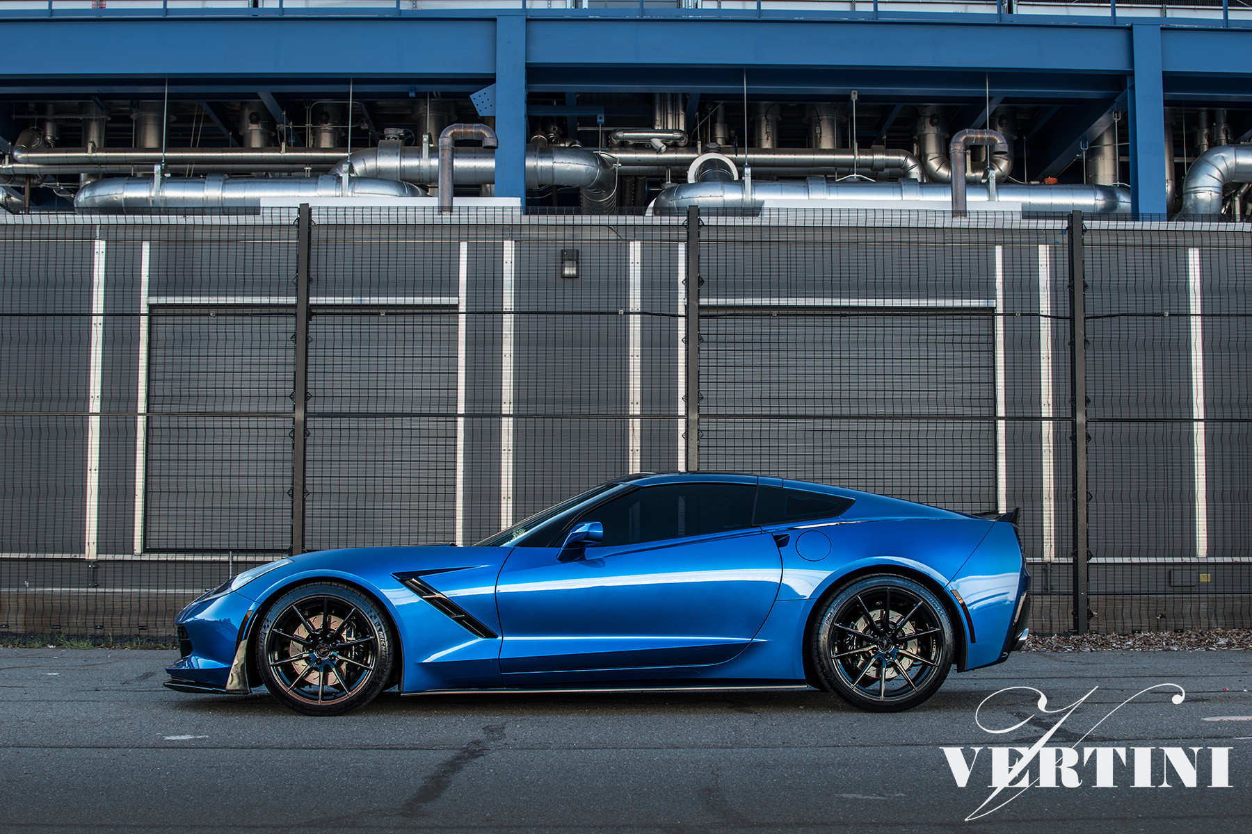 Blue Chevy Corvette with Gloss Black Vertini Wheels - Photo by Vertini Wheels