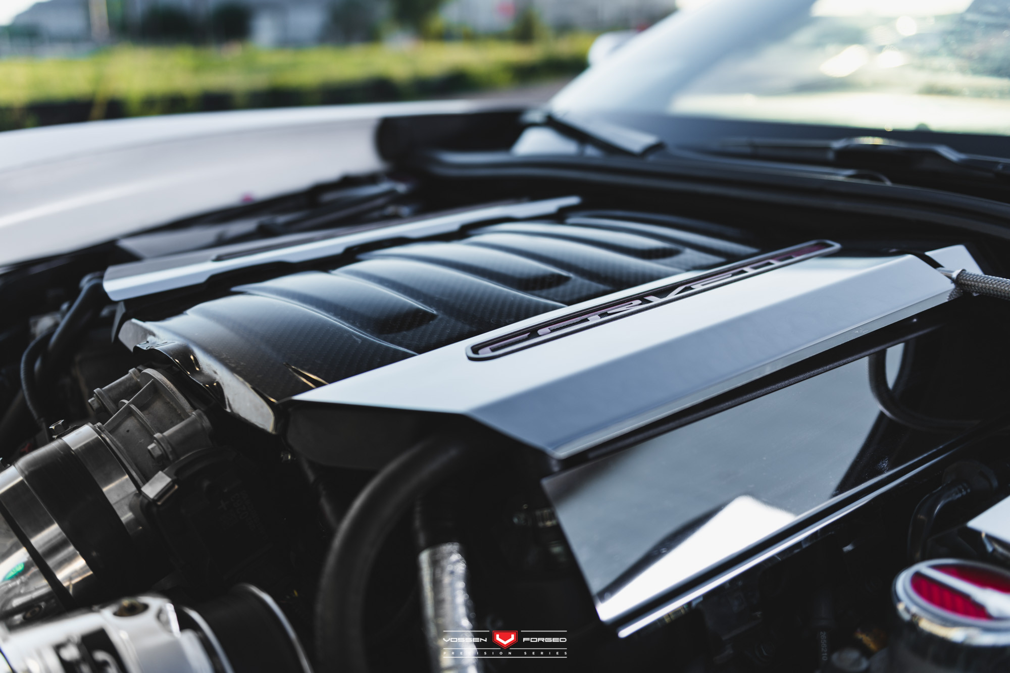 Carbon Fiber Supercharger Cover on Chevy Camaro C7 - Photo by Vossen