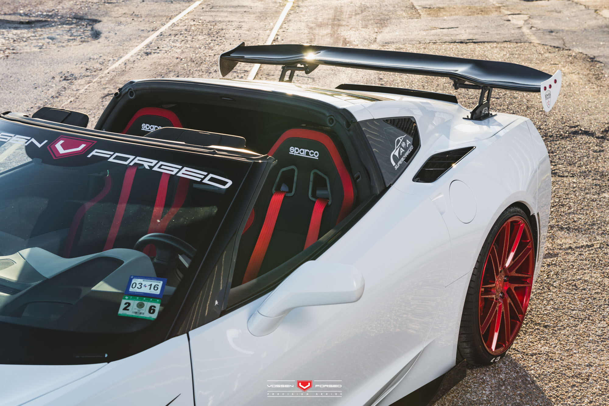 Black Red Sparco Sport Seats on Chevy Corvette Targa - Photo by Vossen