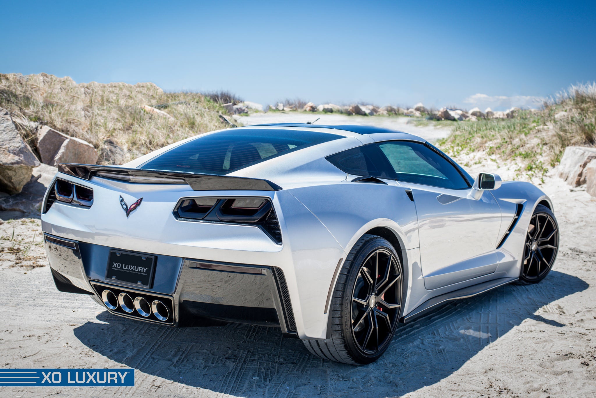 Silver Chevy Corvette C7 On Satin Black RIms - Photo by XO Luxury