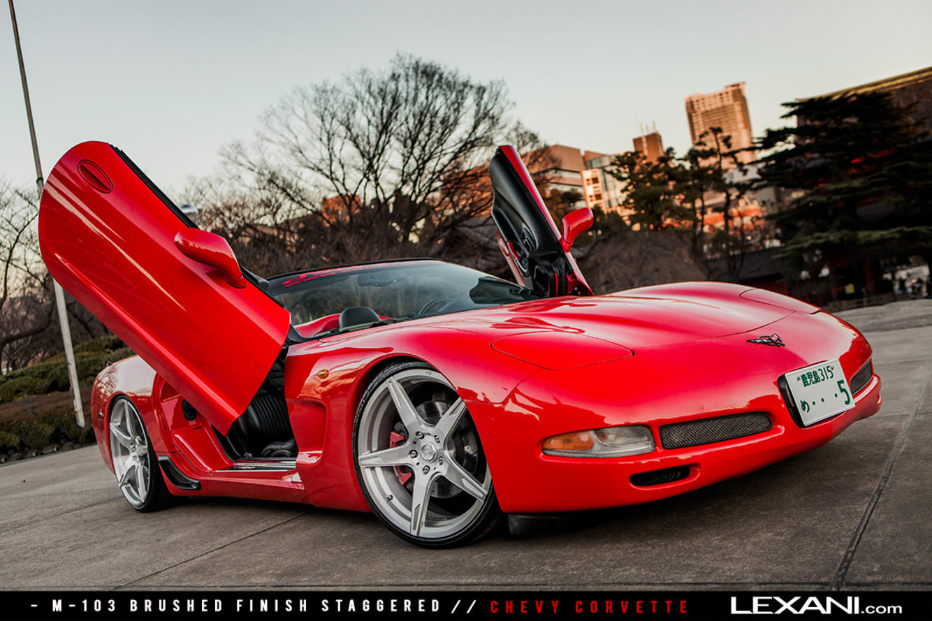 Red Chevy Corvette on Staggered Lexani Wheels - Photo by Lexani