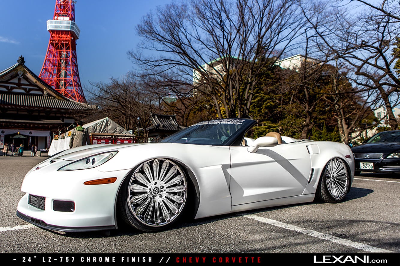 24 Inch Chrome Lexani Wheels on White Chevy Corvette - Photo by Lexani