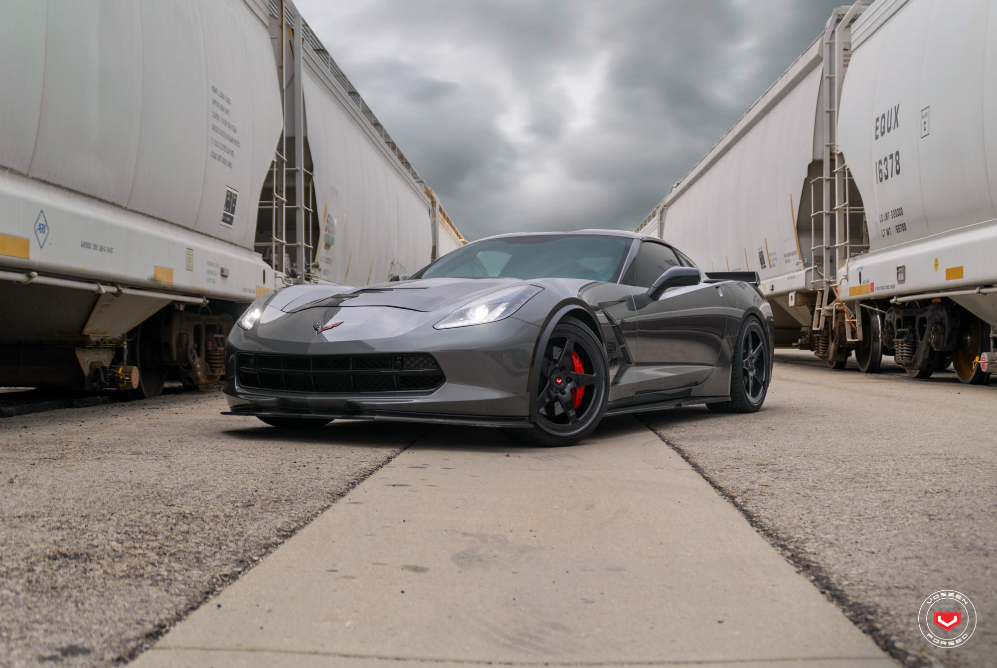 Gray Chevy Corvette with Custom Hood - Photo by Vossen