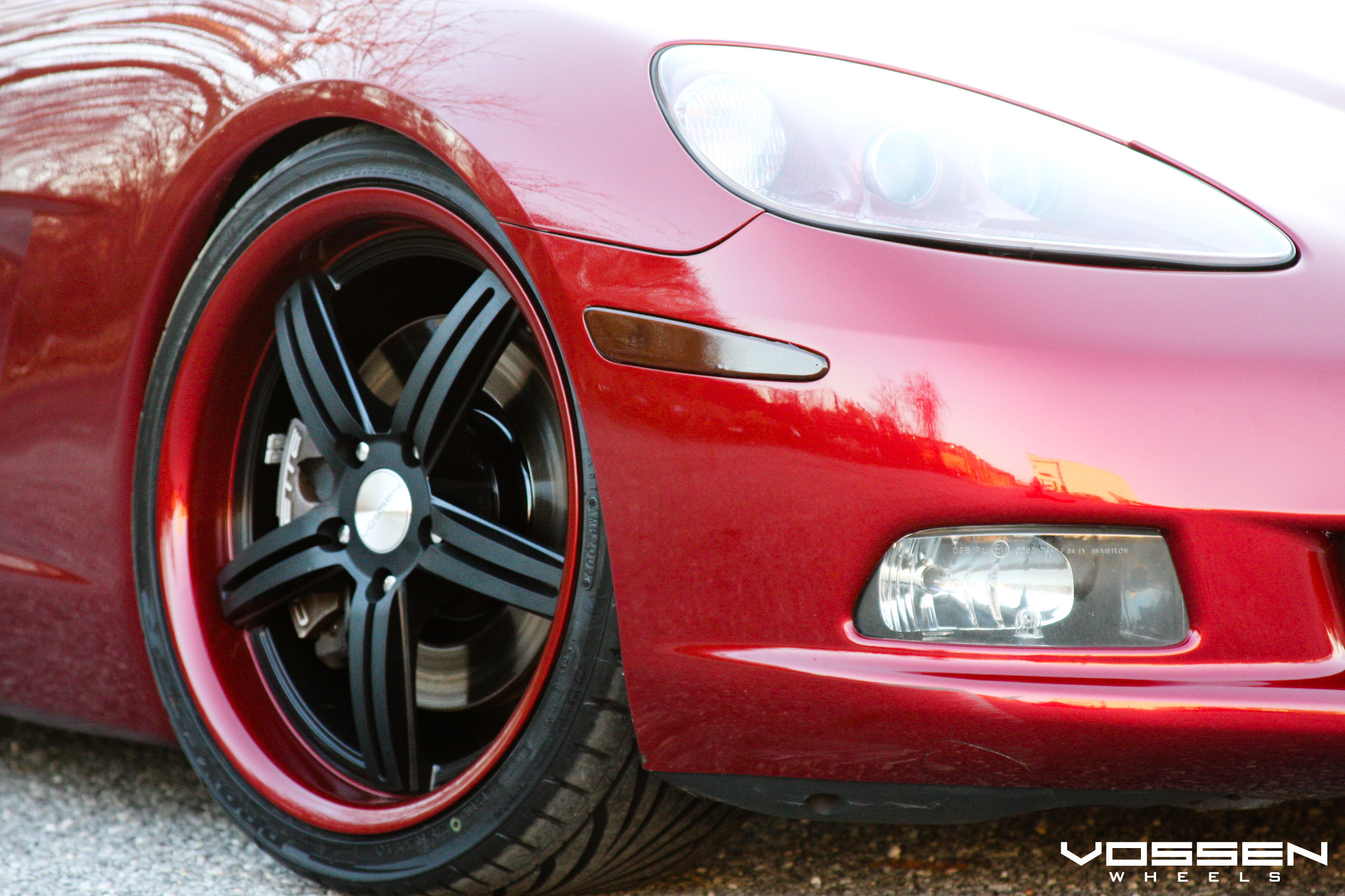Aftermarket Headlights on Red Chevy Corvette - Photo by Vossen