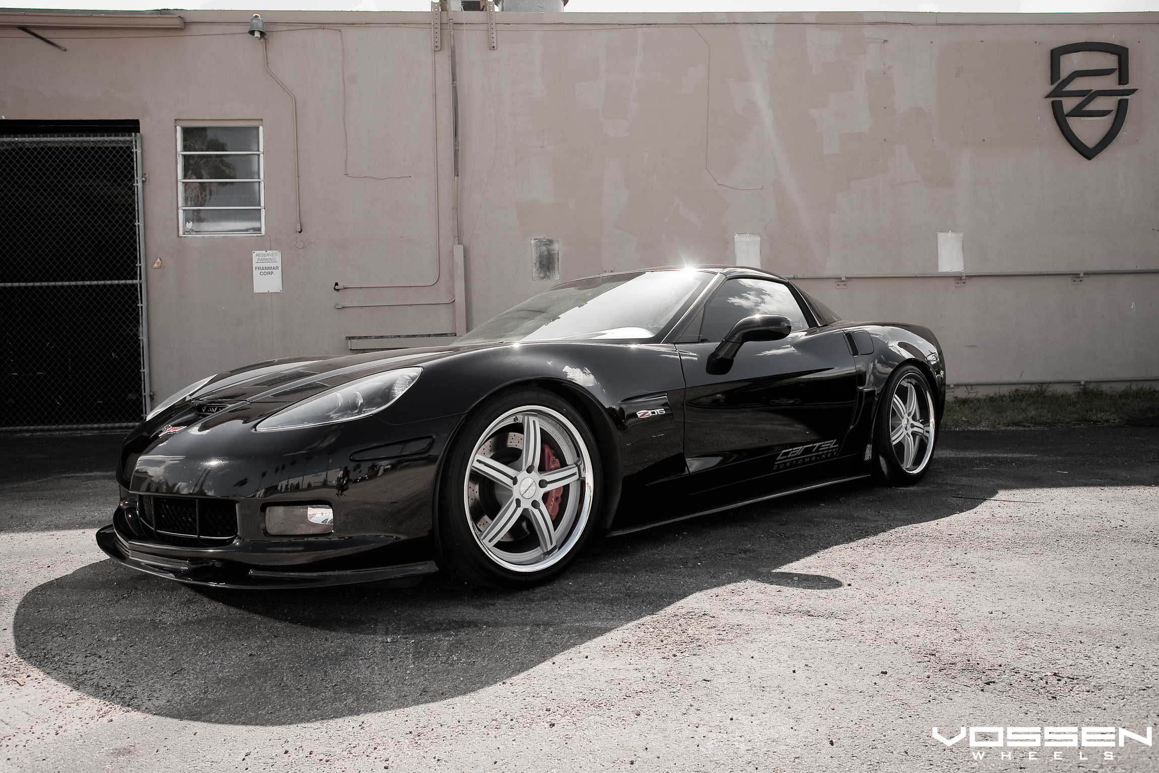 Aftermarket Front Lip on Black Chevy Corvette - Photo by Vossen
