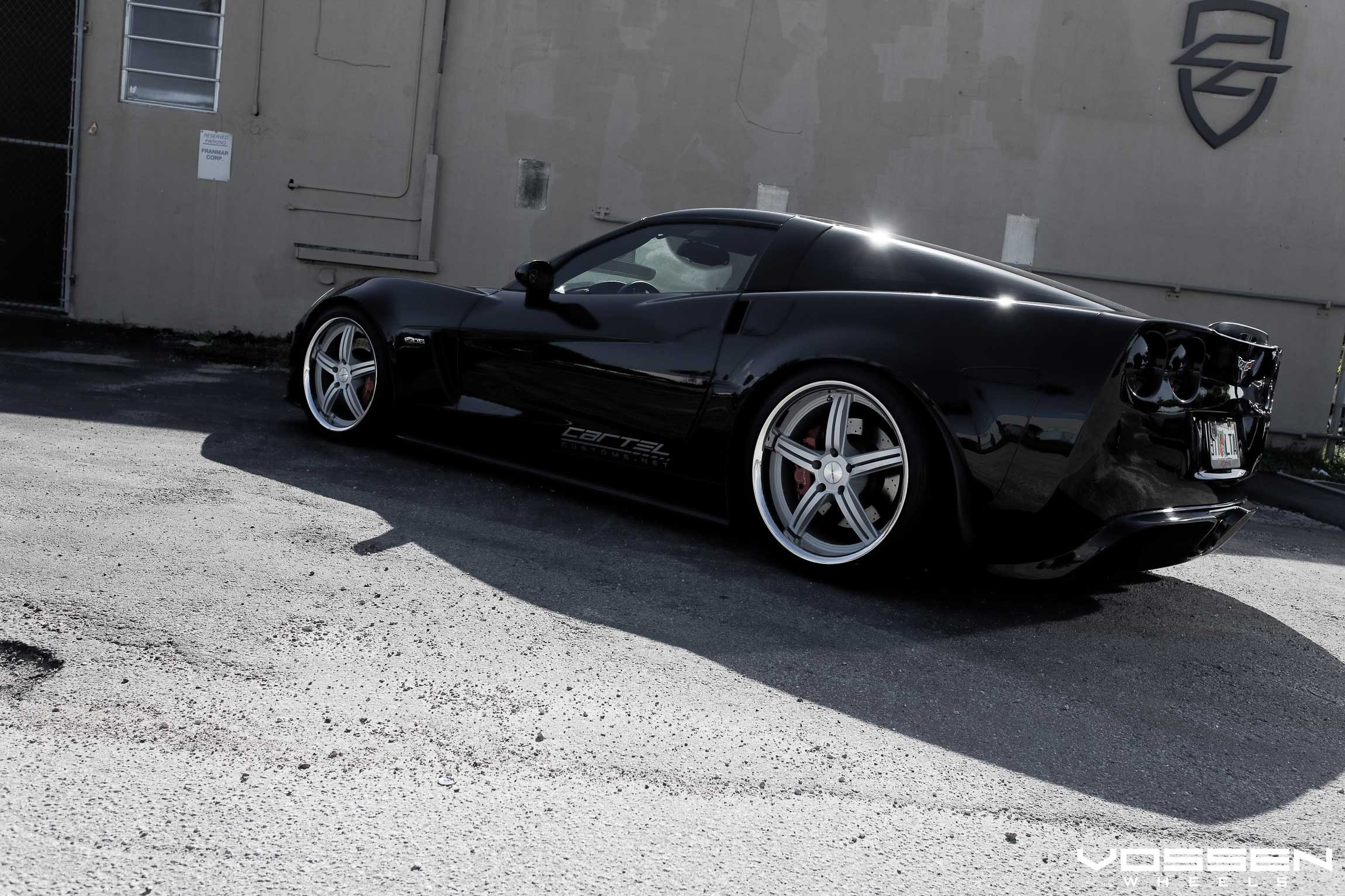 Black Chevy Corvette with Custom Rear Bumper Cover - Photo by Vossen
