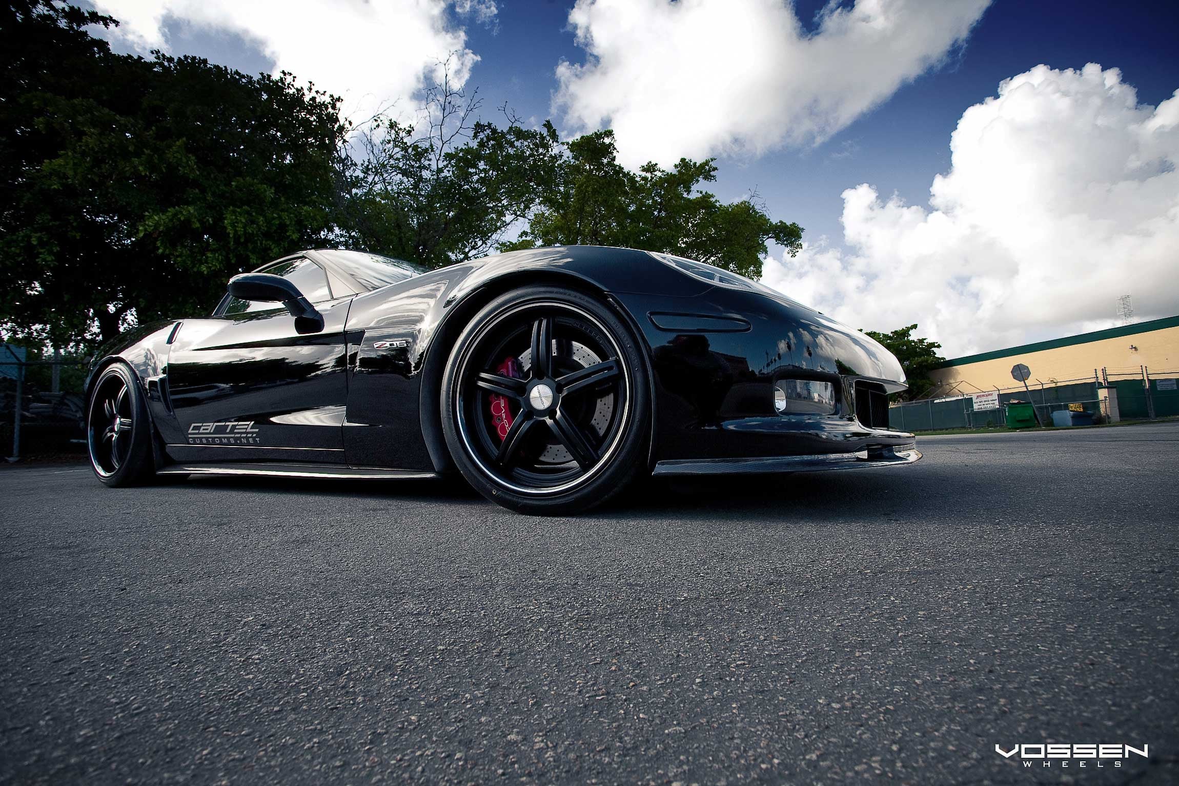 Custom Lowered Black Chevy Corvette - Photo by Vossen