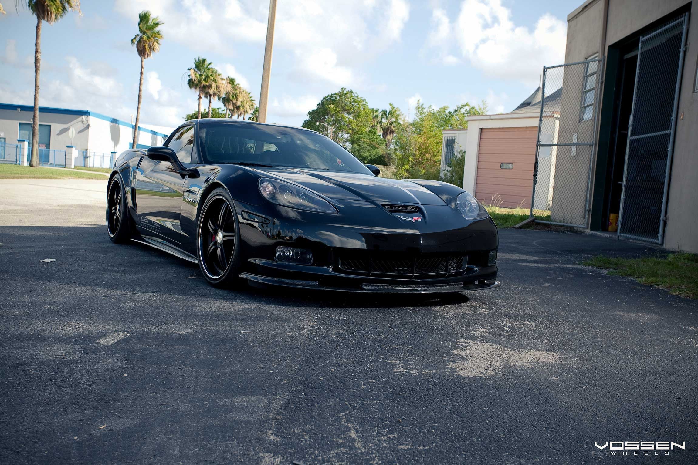 Black Chevy Corvette with Dark Smoke Headlights - Photo by Vossen