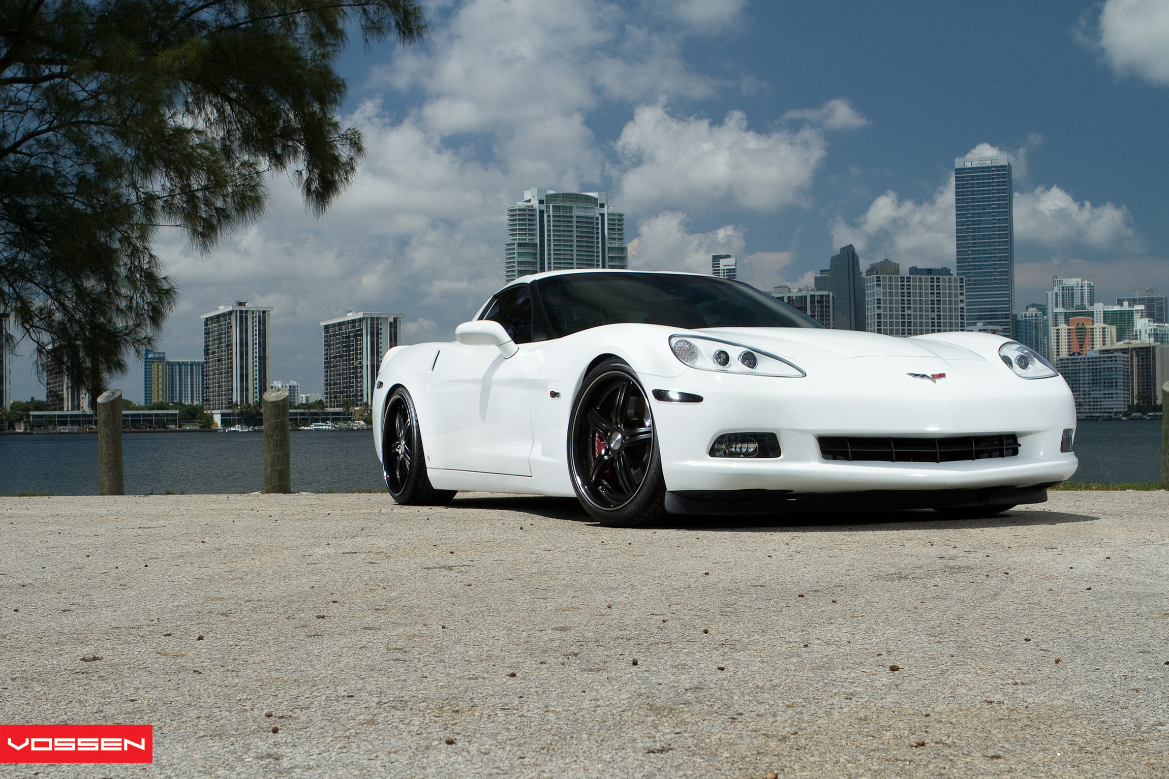 White Chevy Corvette with Custom Headlights - Photo by Vossen
