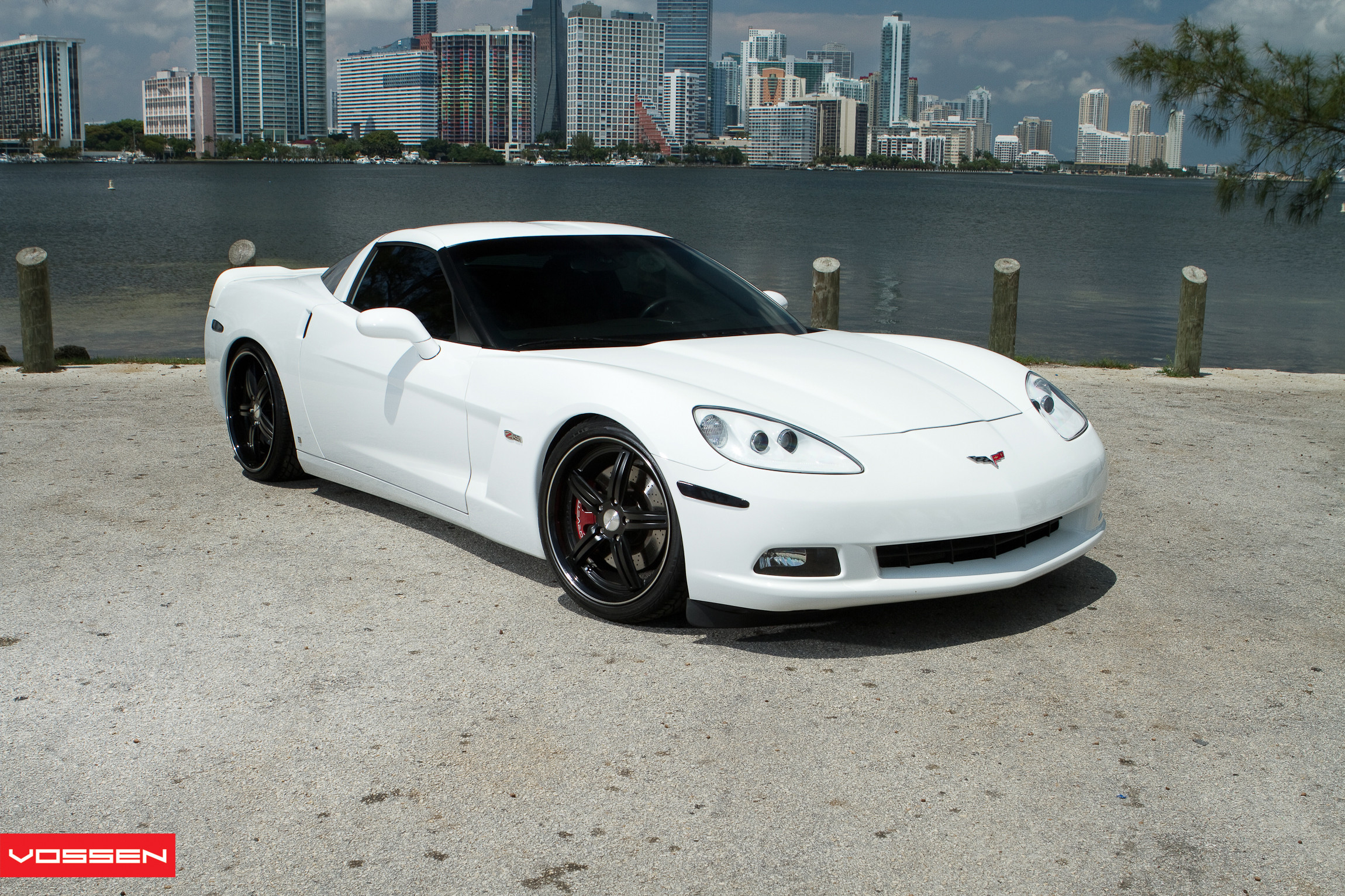 Aftermarket Front Bumper on White Chevy Corvette - Photo by Vossen